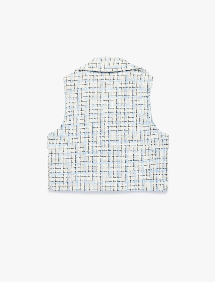 Kız Çocuk Kruvaze Yaka Kolsuz İnci Düğmeli Tüvit Yelek