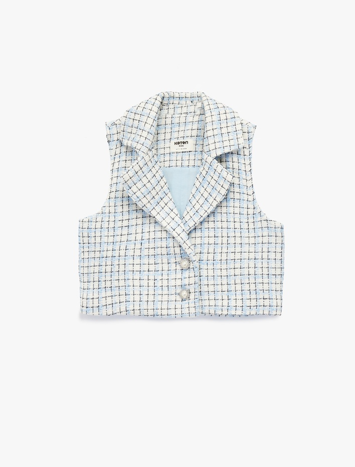 Kız Çocuk Kruvaze Yaka Kolsuz İnci Düğmeli Tüvit Yelek