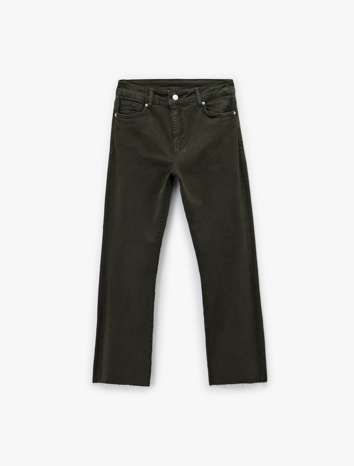  Pamuklu Dar Kalıp Düğmeli Cepli İspanyol Paça Crop Jean Pantolon -  Kick Flare Jeans