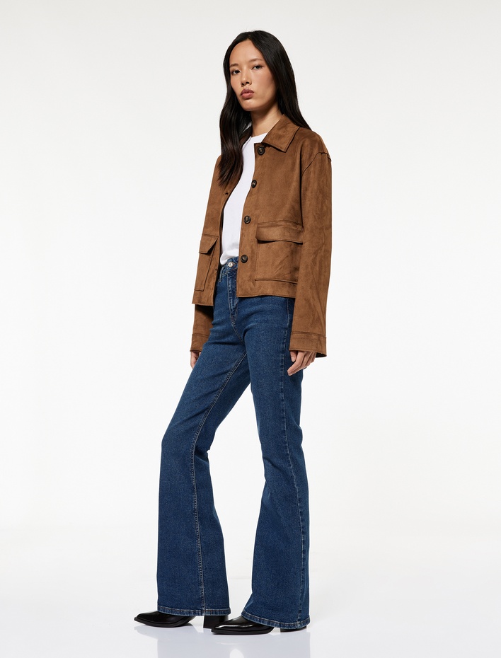  Yüksek Bel Dar Kesim İspanyol Paça Jean Pantolon - Flare Jeans