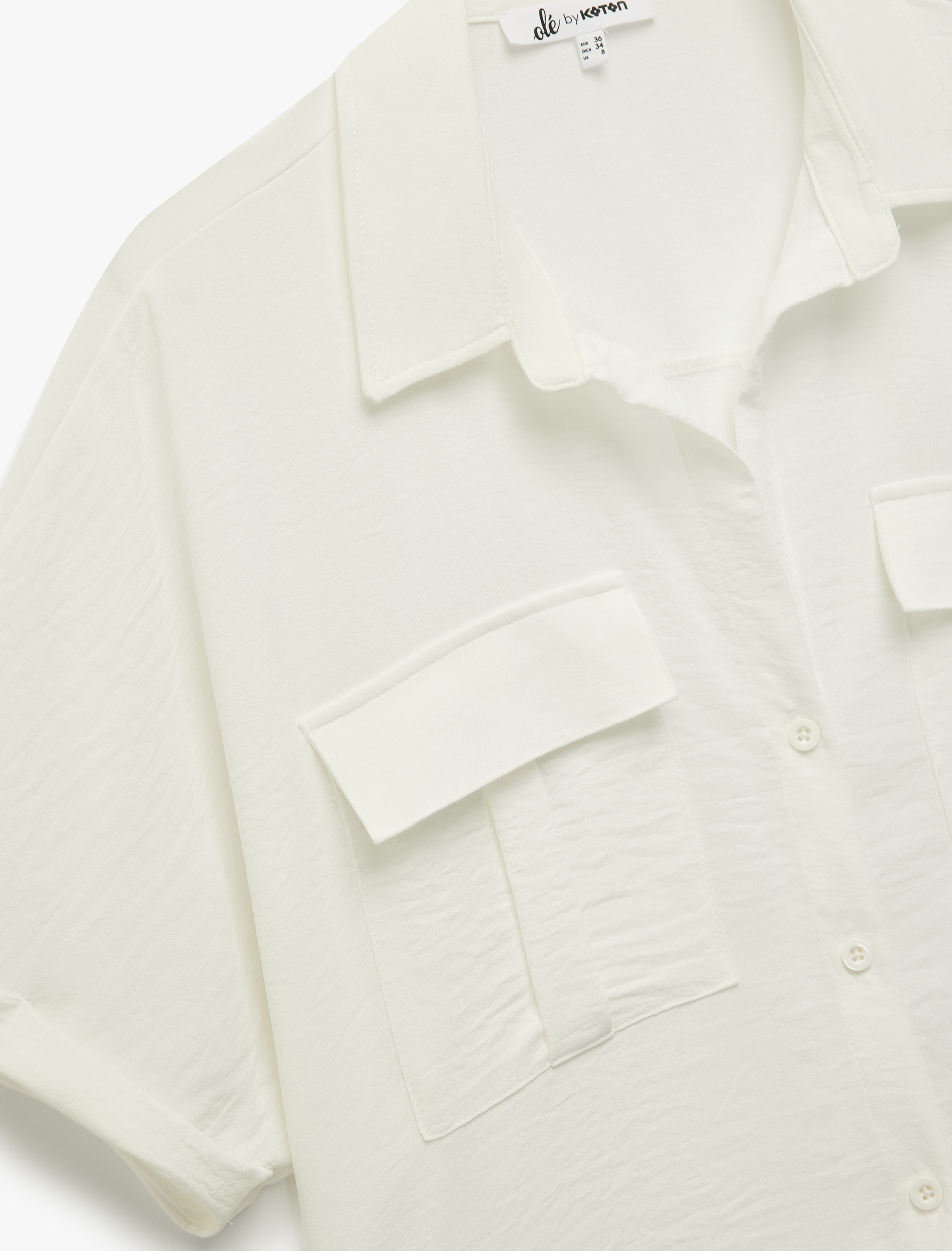   Rahat Kalıp Cep Detaylı Kısa Kollu Bağlamalı Crop Gömlek