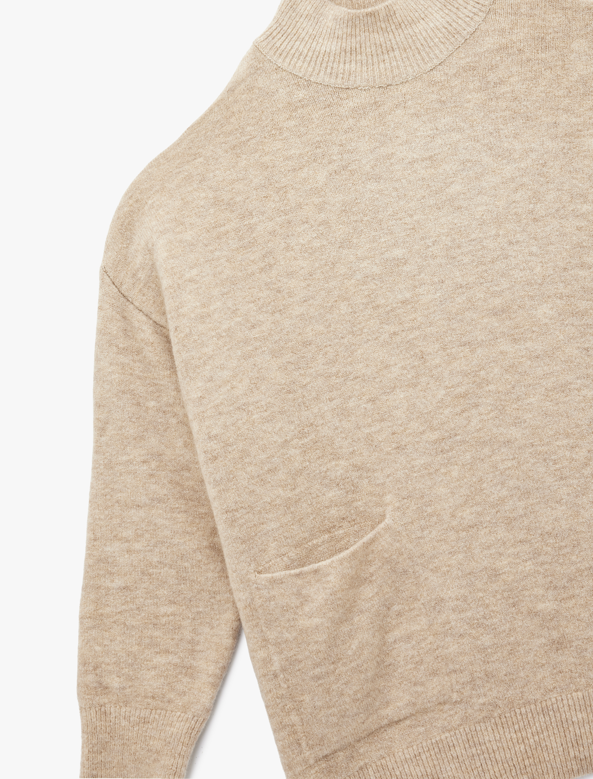   Dik Yaka Uzun Kollu Cep Detaylı Oversize Triko Tunik