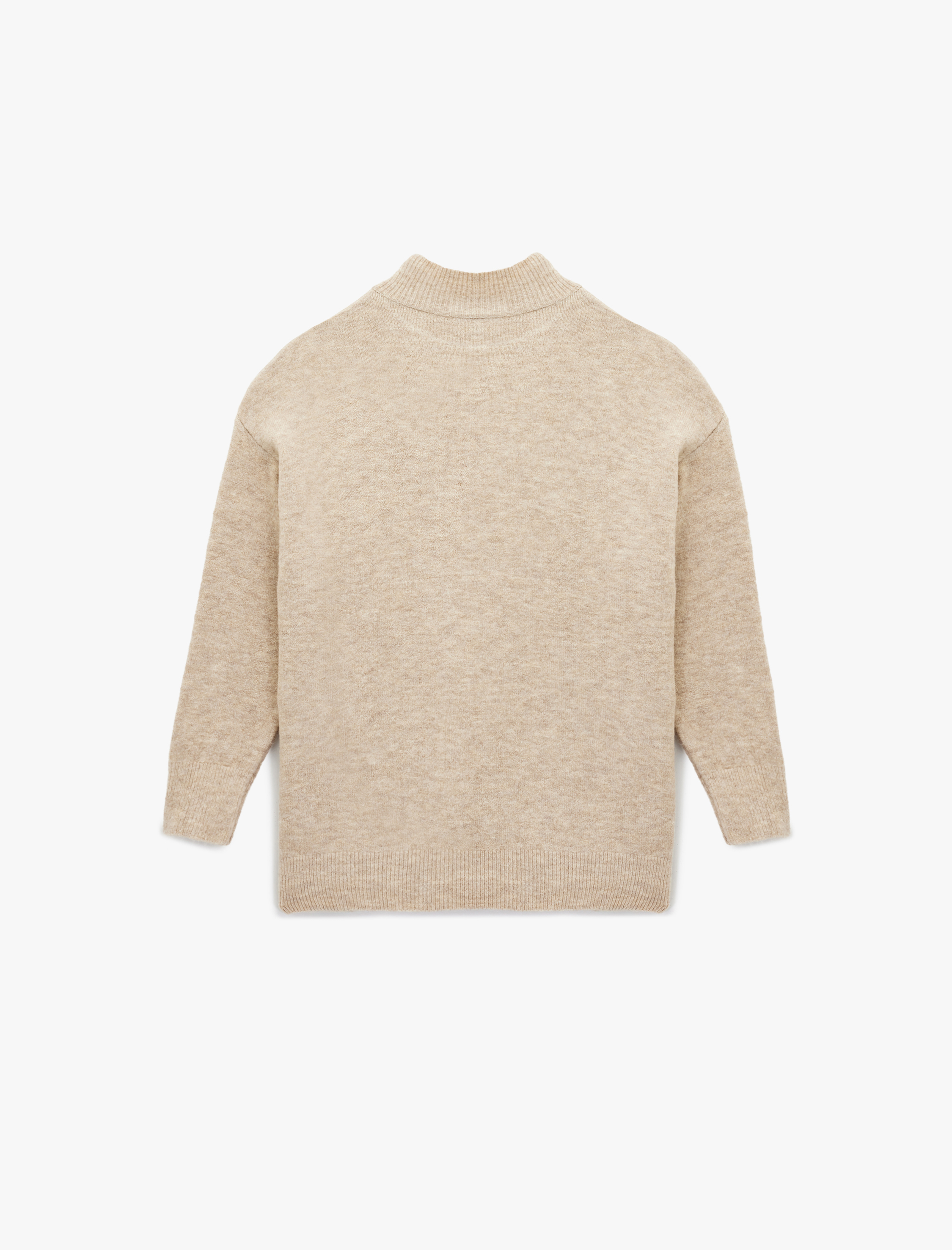   Dik Yaka Uzun Kollu Cep Detaylı Oversize Triko Tunik