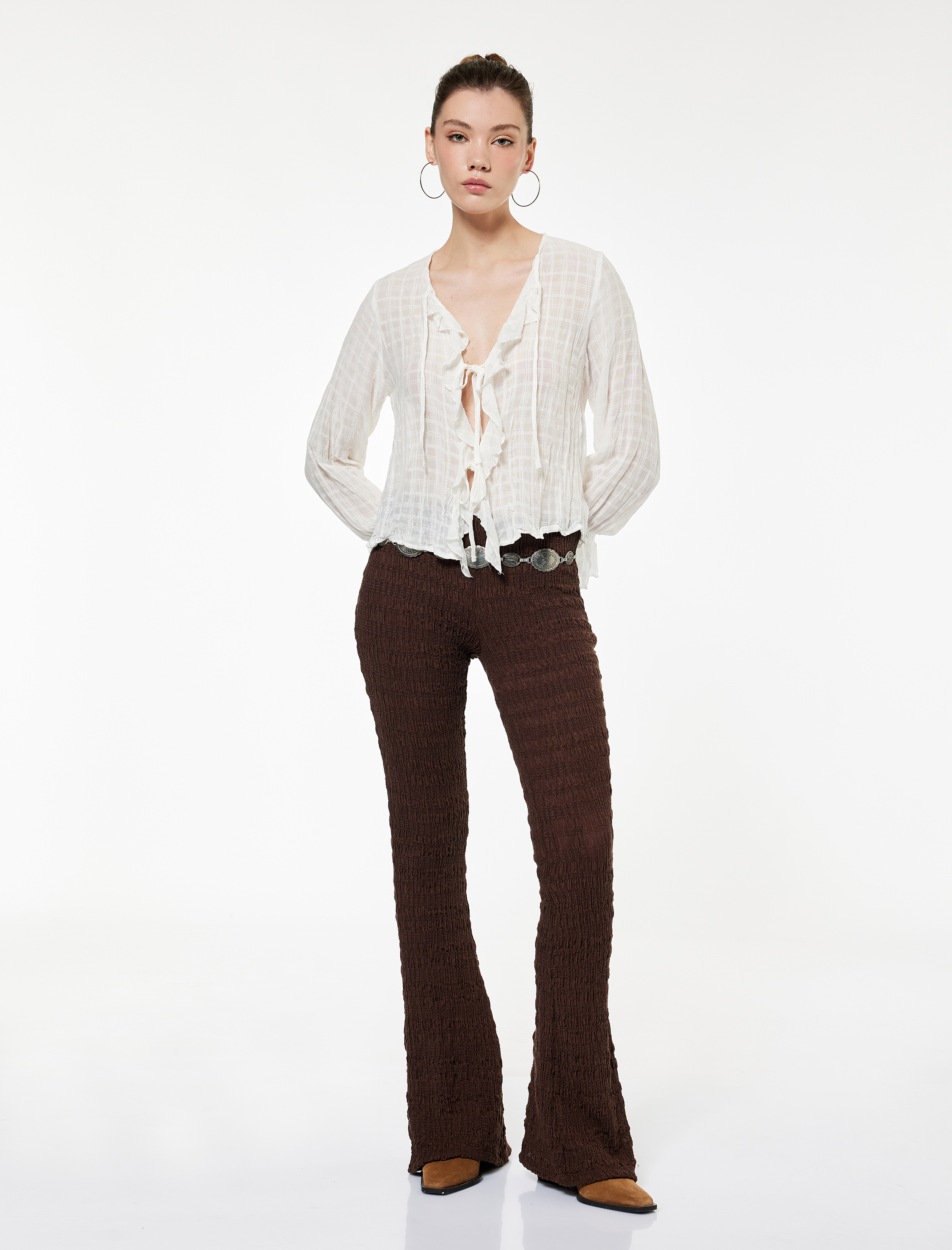   Bürümcük Yüksek Bel İspanyol Paça Pantolon