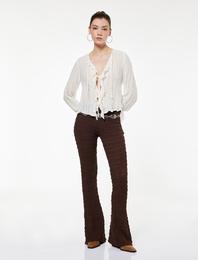 Bürümcük Yüksek Bel İspanyol Paça Pantolon