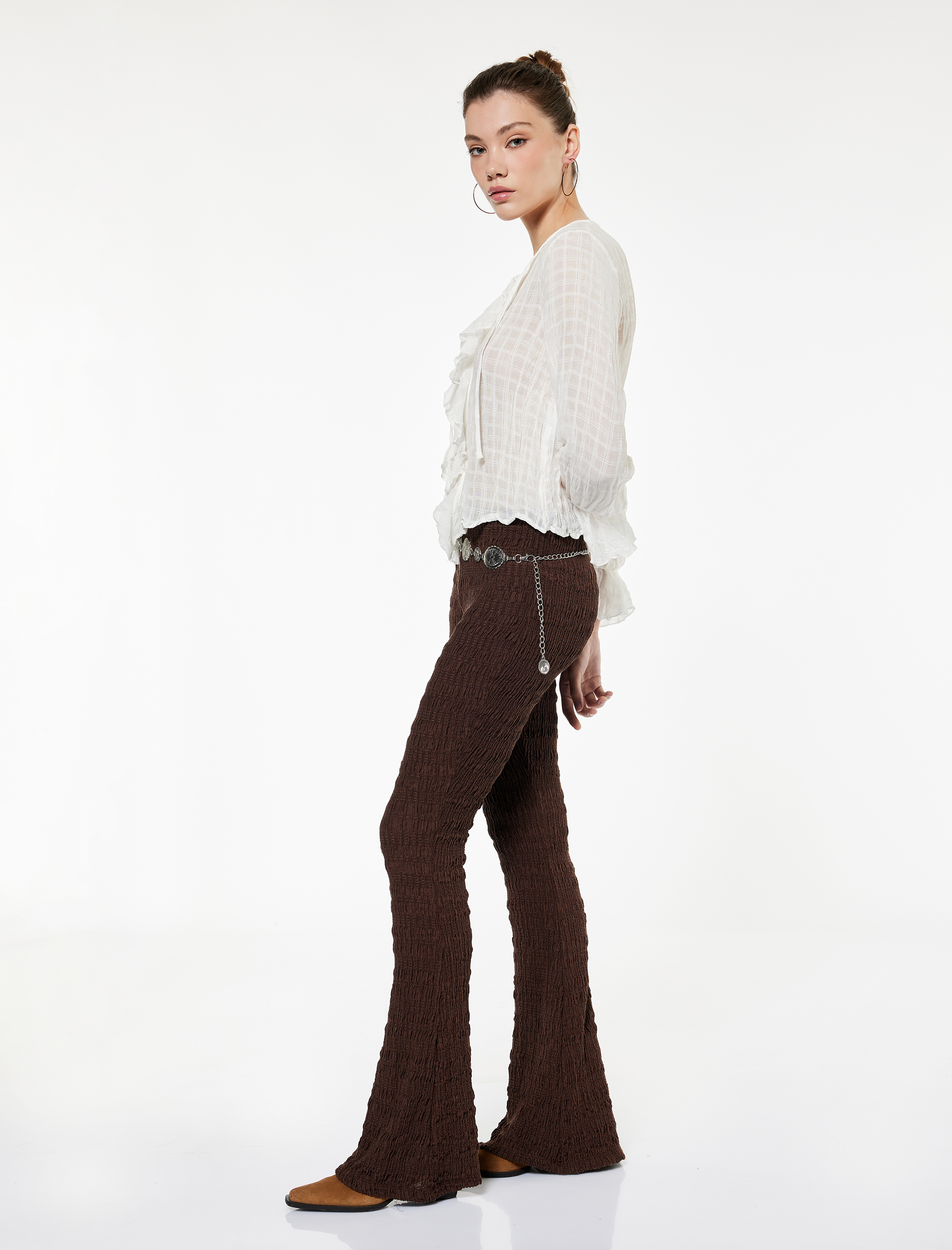   Bürümcük Yüksek Bel İspanyol Paça Pantolon