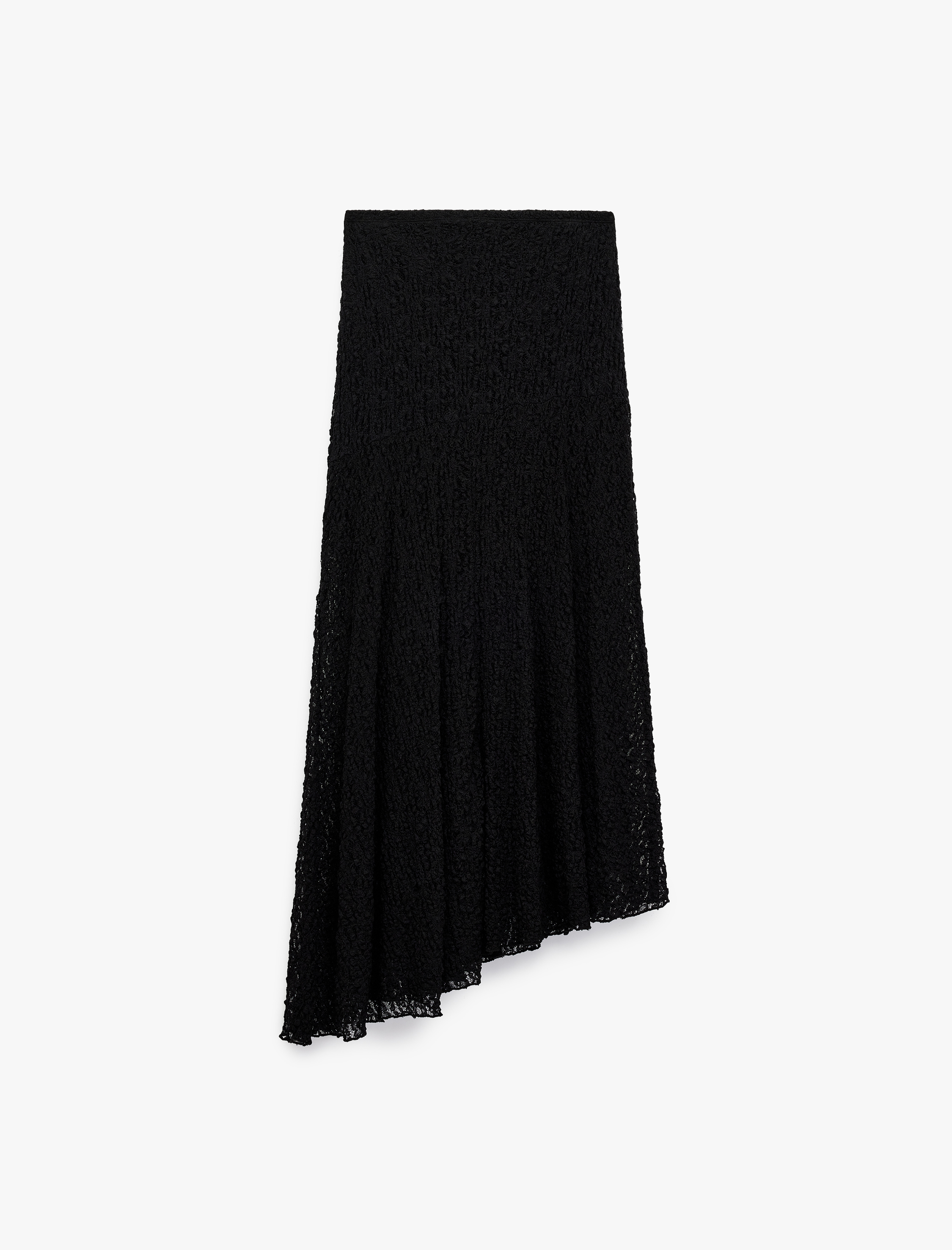   Yüksek Bel Asimetrik Kesim Midi Dantel Etek