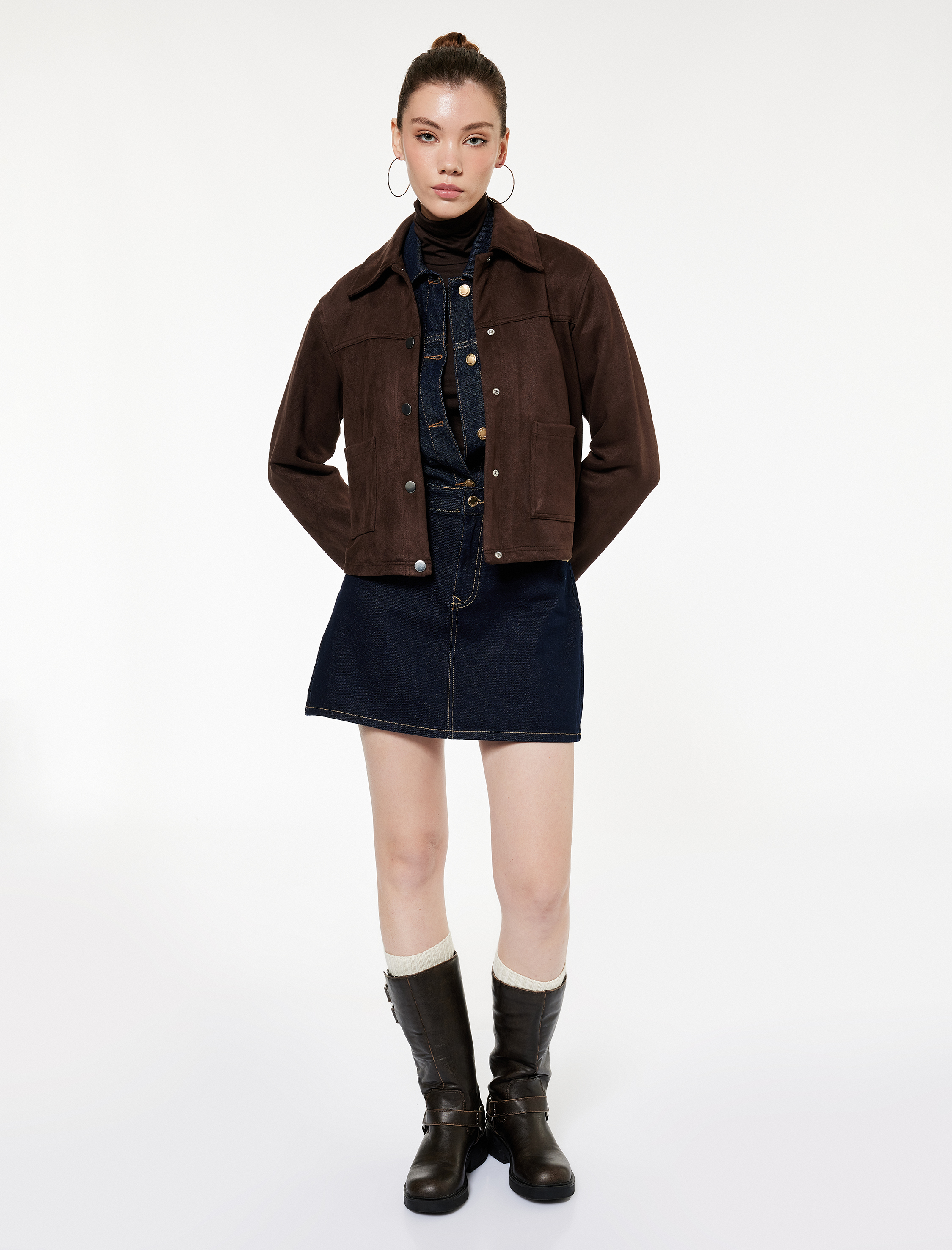   Kemer Detaylı A Kesim Mini Denim Etek