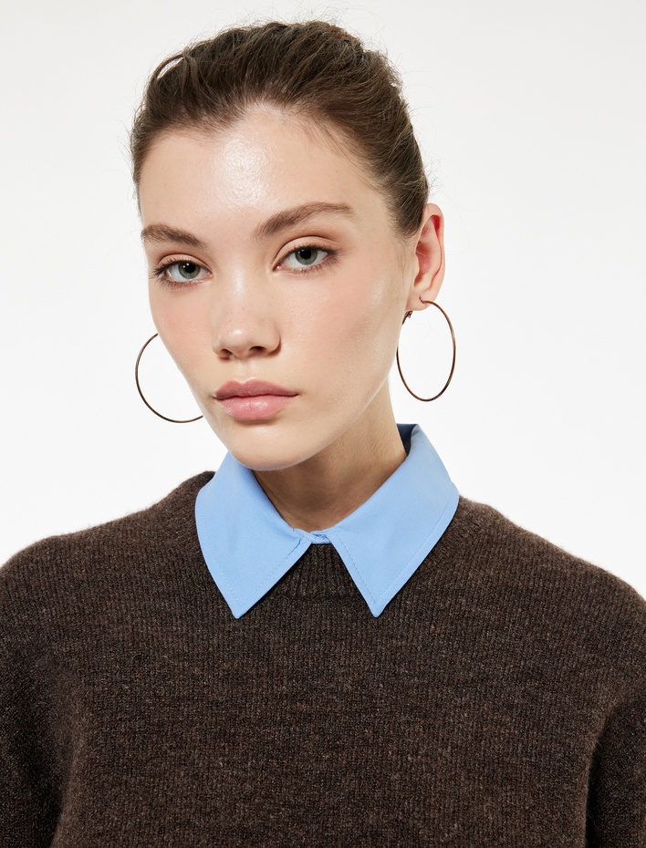  Uzun Kollu Bisiklet Yaka Fermuar Detaylı Triko Kazak