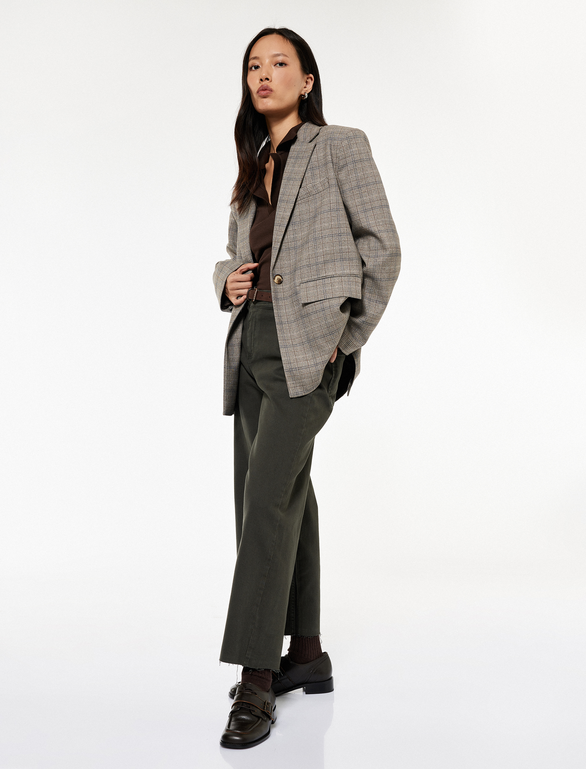   Yüksek Bel Düğmeli Cepli Rahat Kalıp Geniş Paça Denim Pantolon - Culotte Jeans