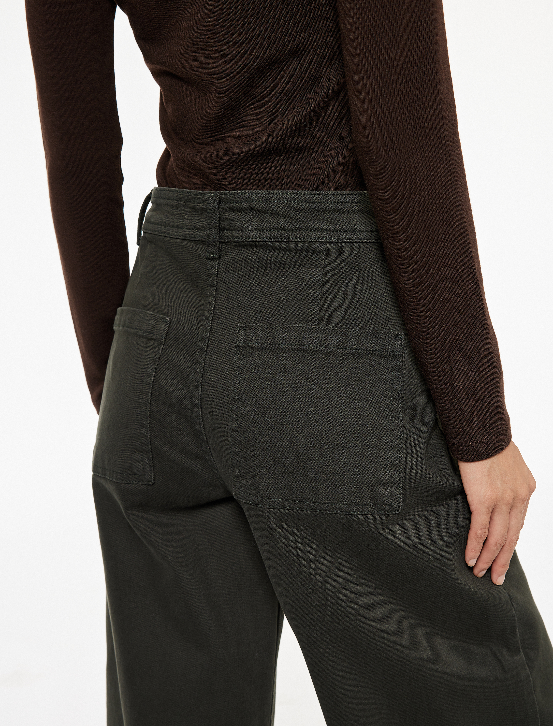   Yüksek Bel Düğmeli Cepli Rahat Kalıp Geniş Paça Denim Pantolon - Culotte Jeans