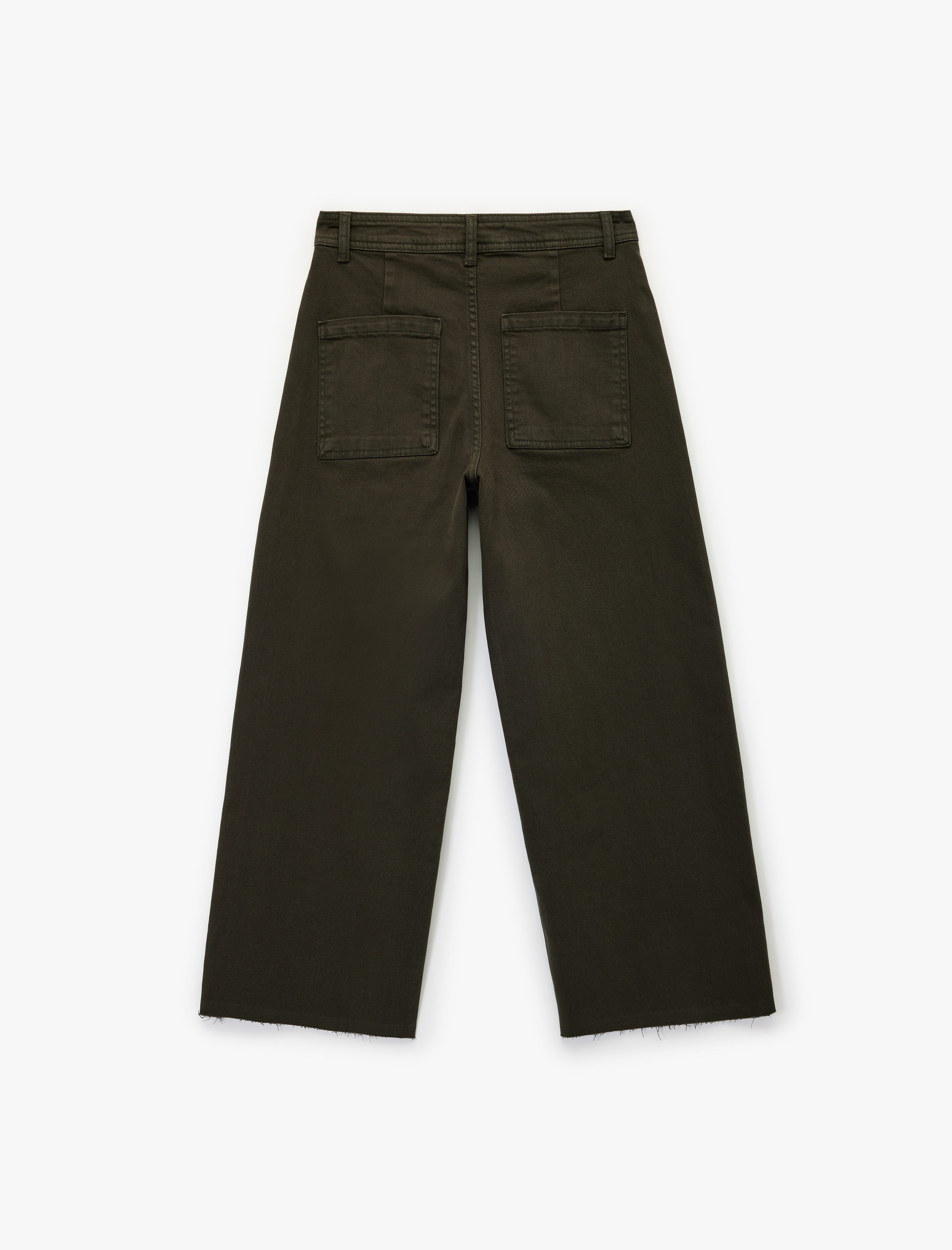   Yüksek Bel Düğmeli Cepli Rahat Kalıp Geniş Paça Denim Pantolon - Culotte Jeans