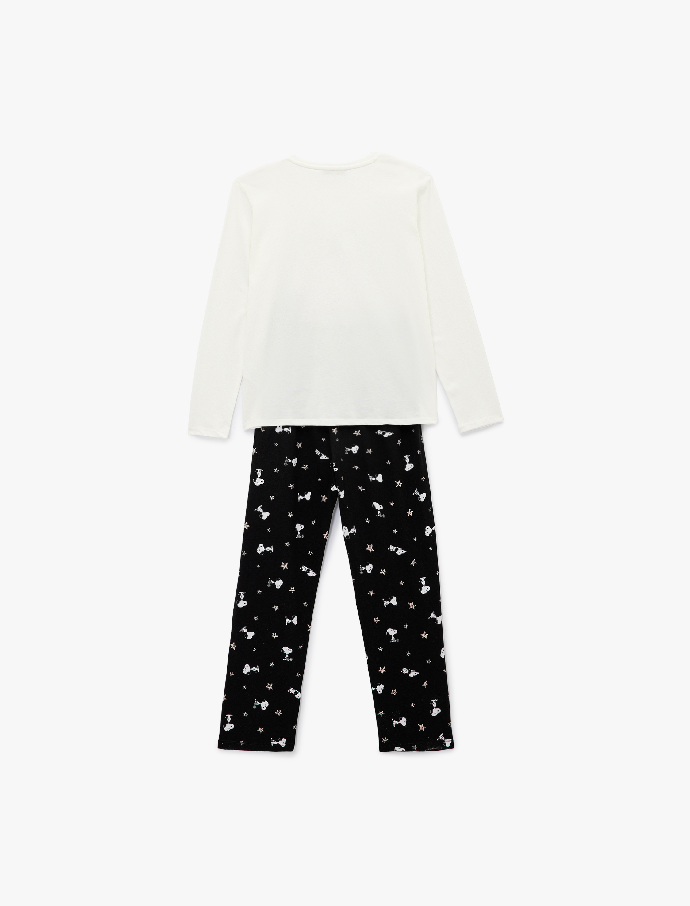   Snoopy Baskılı Lisanslı Uzun Kollu Bisiklet Yaka Pamuklu Pijama Takımı