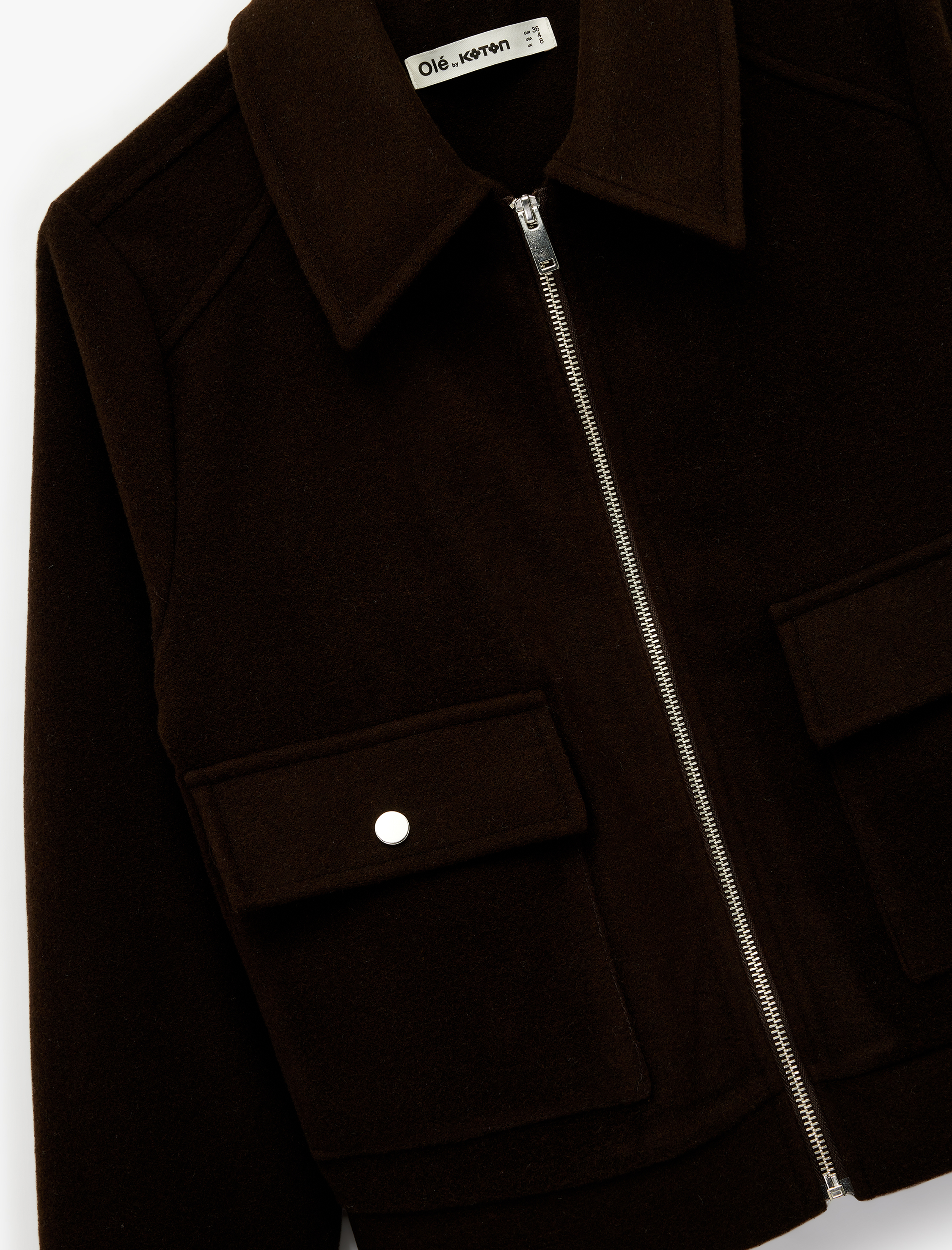   Uzun Kollu Klasik Yaka Cep Detaylı Oversize Fermuarlı Ceket