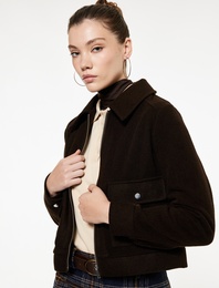 Uzun Kollu Klasik Yaka Cep Detaylı Oversize Fermuarlı Ceket