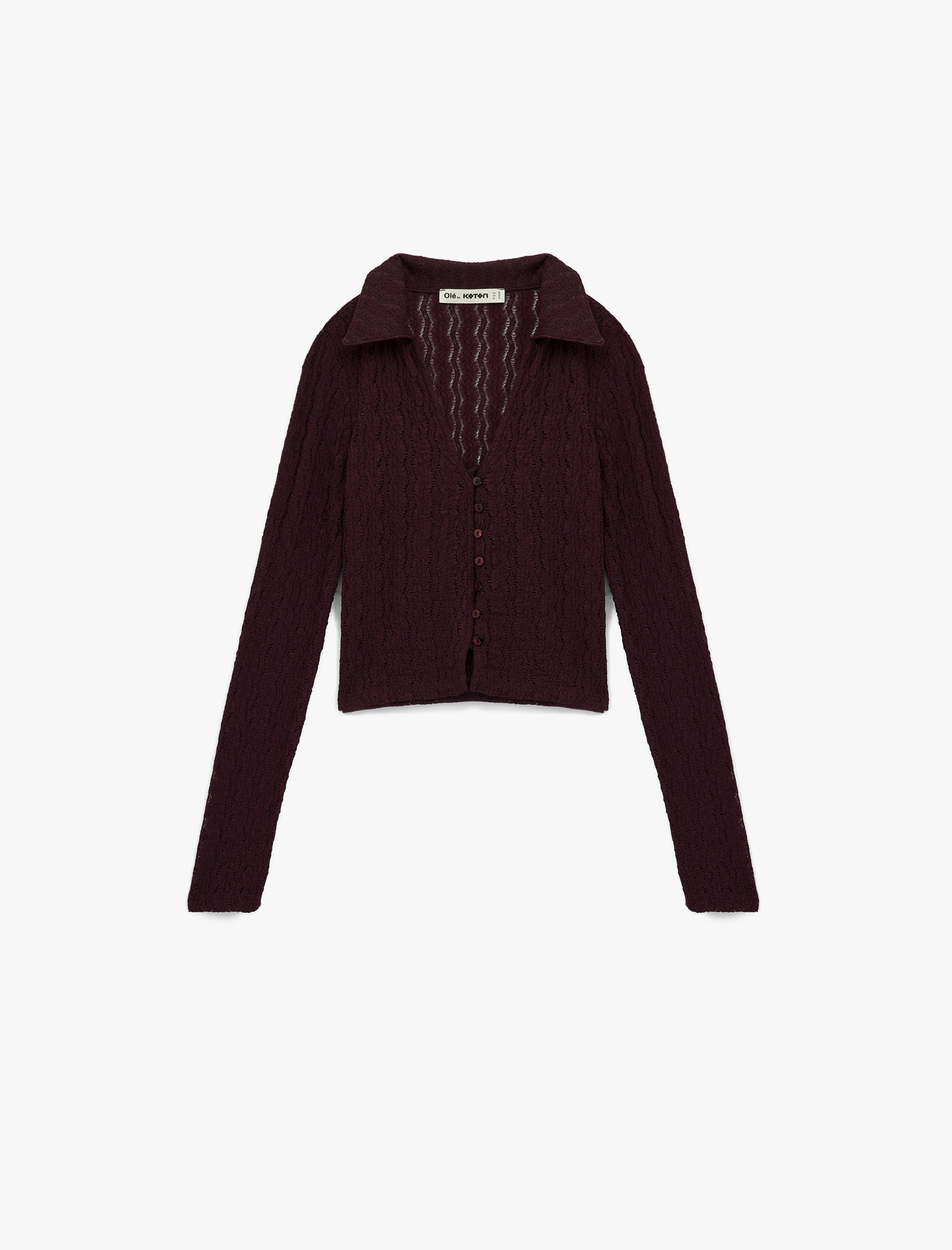   Ajurlu Düğmeli Uzun Kollu Polo Yaka Tişört