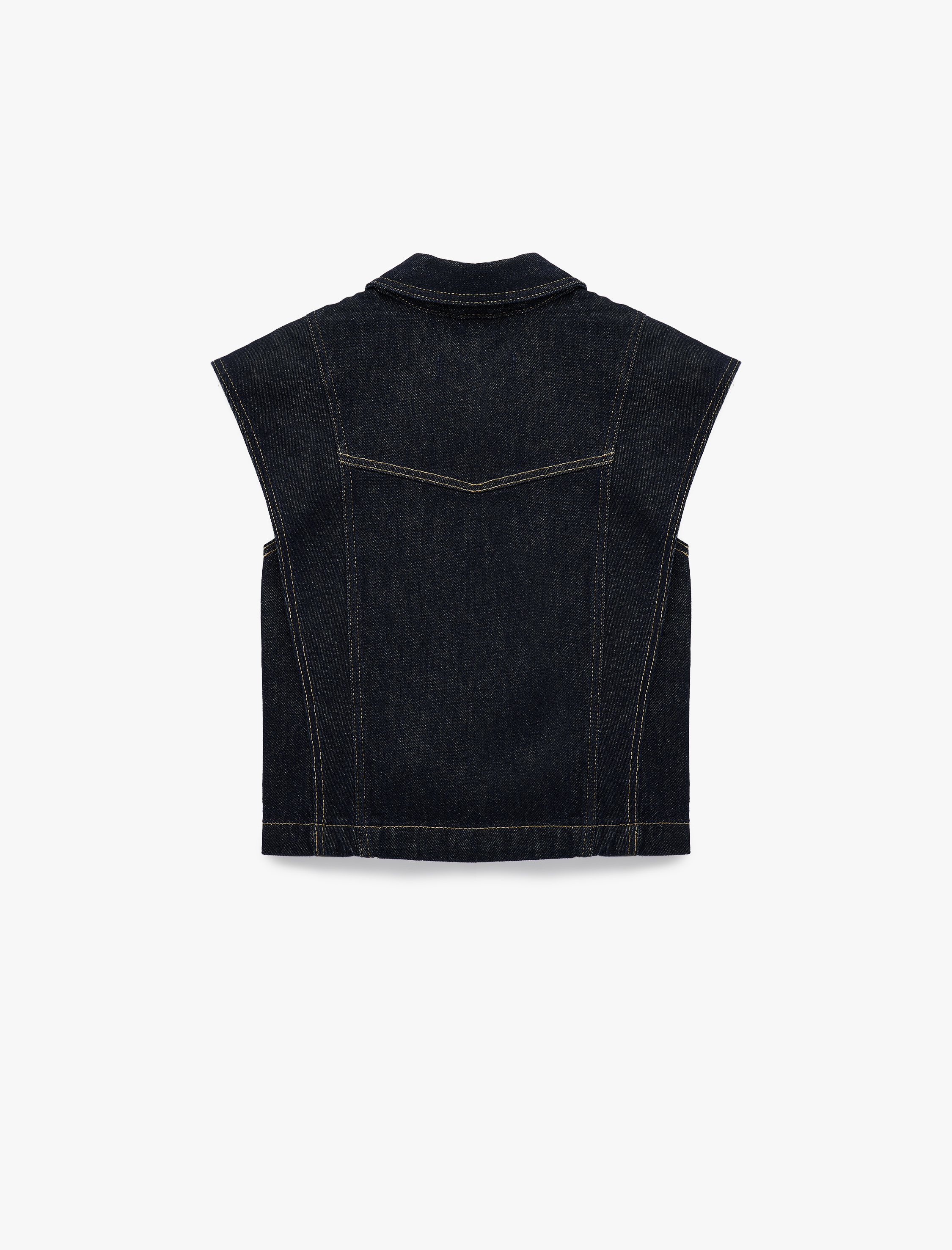   Klasik Yaka Dikiş Detaylı Pamuklu Düğmeli Denim Yelek