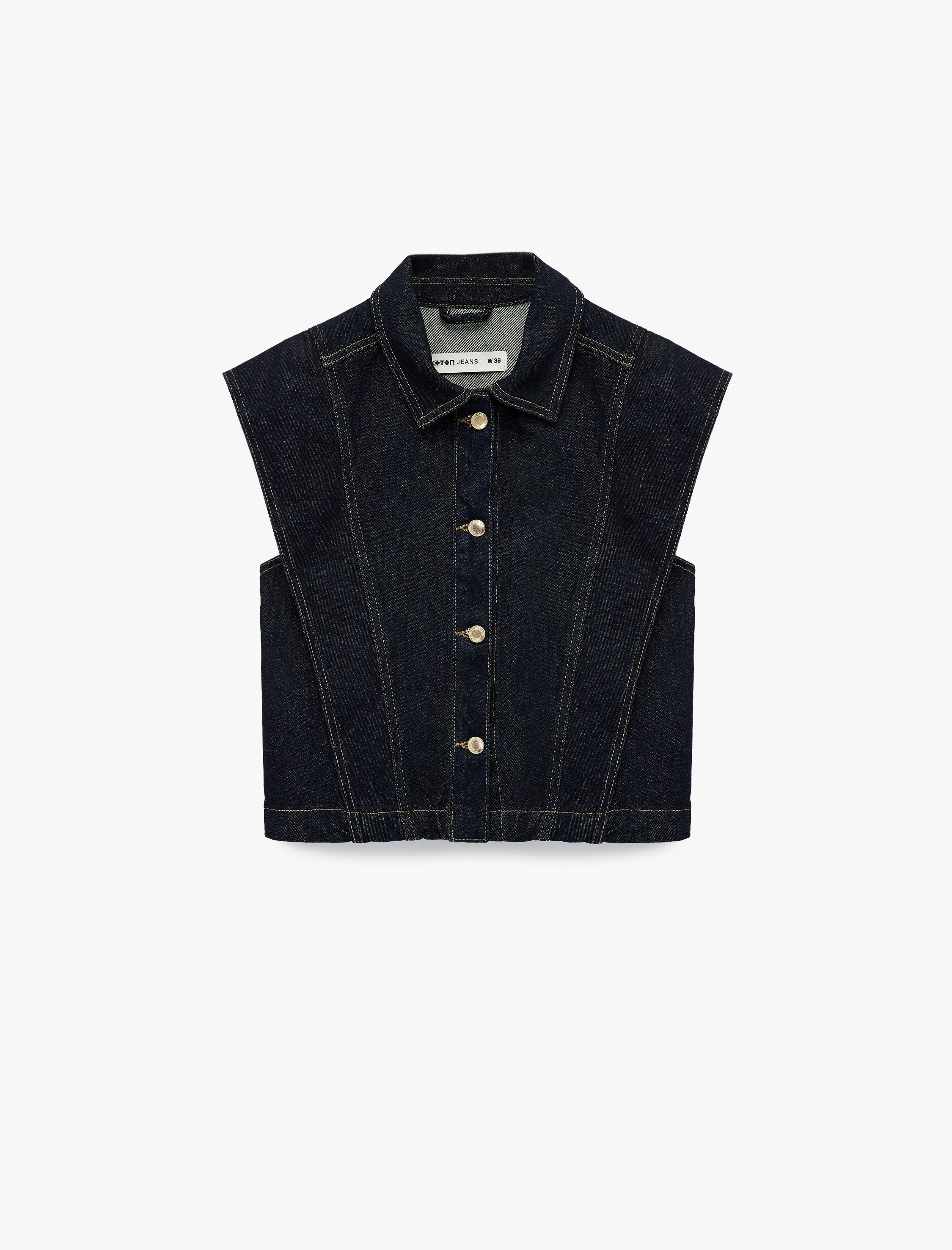   Klasik Yaka Dikiş Detaylı Pamuklu Düğmeli Denim Yelek