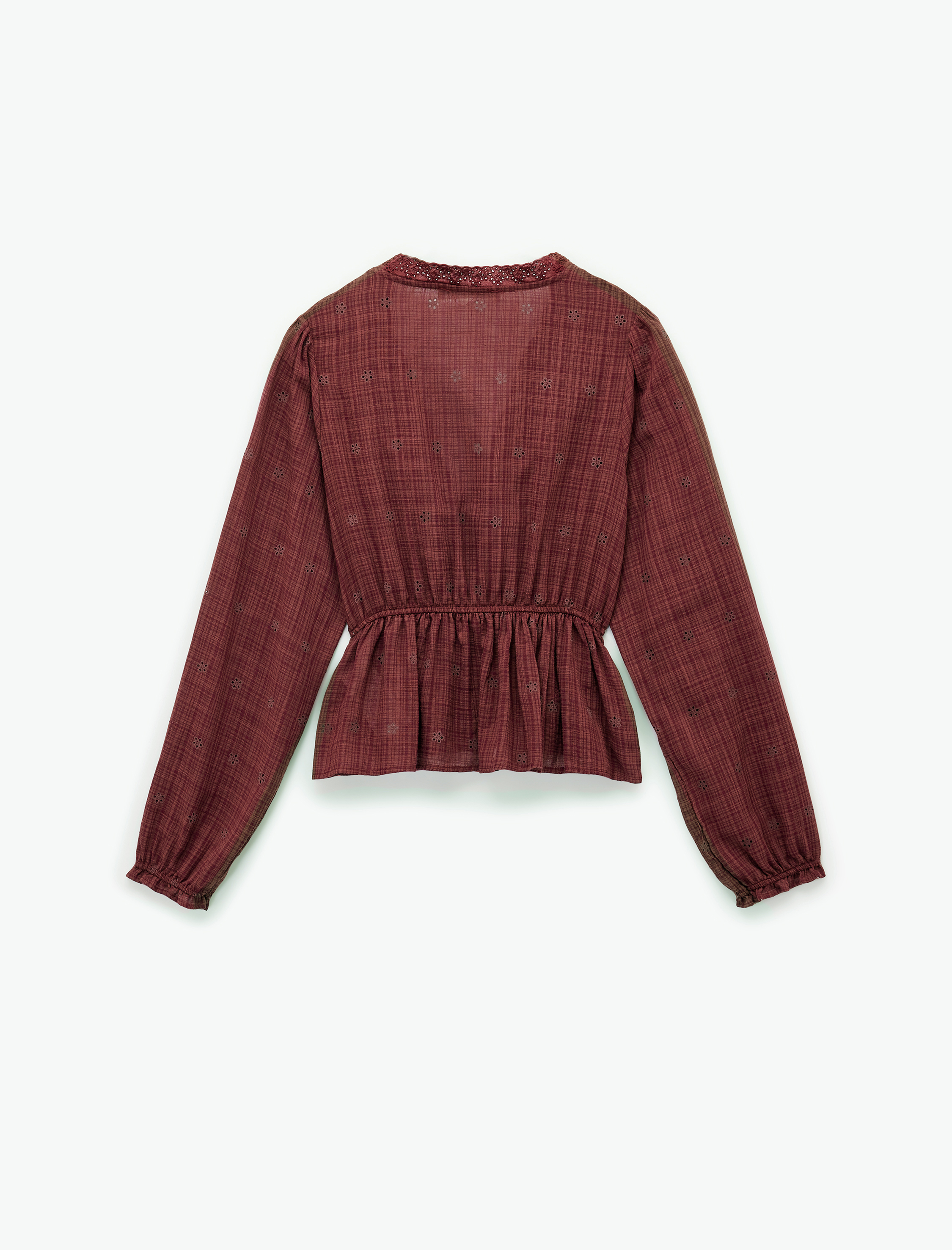   Uzun Kollu V Yaka Viskon Karışımlı Bağcıklı Fisto Bluz