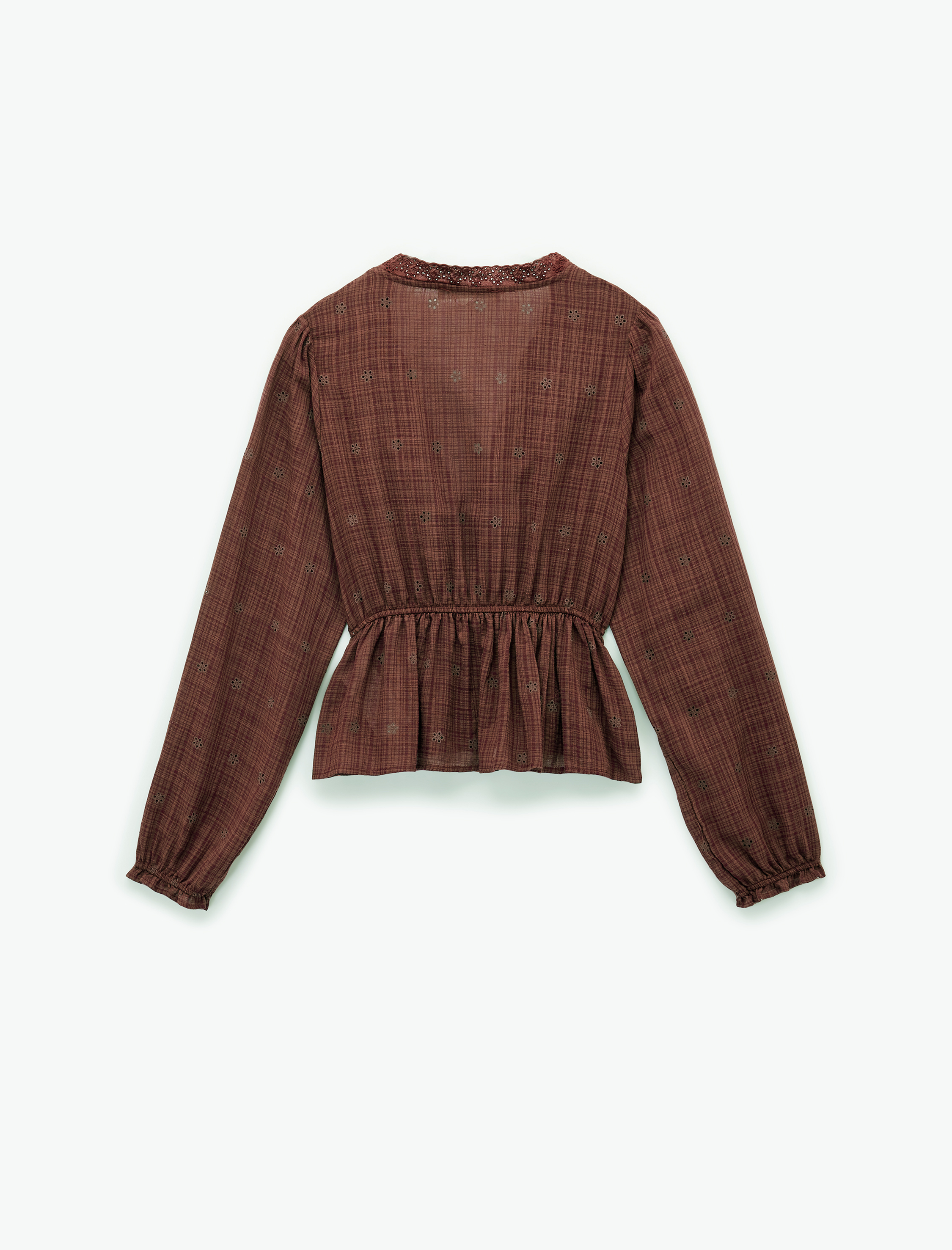   Uzun Kollu V Yaka Viskon Karışımlı Bağcıklı Fisto Bluz