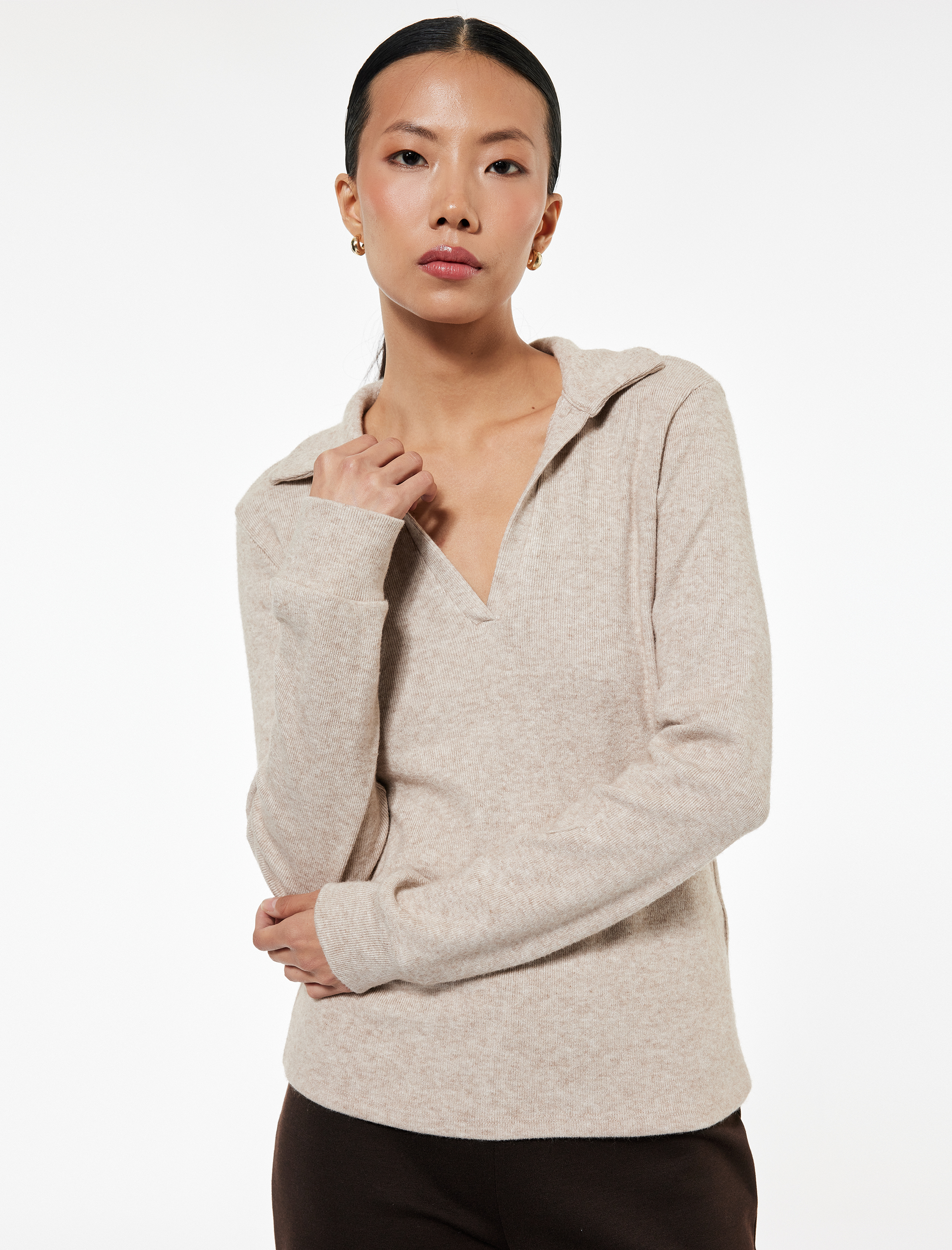 Rahat Kesim Uzun Kollu Polo Yaka Triko Pijama Üstü