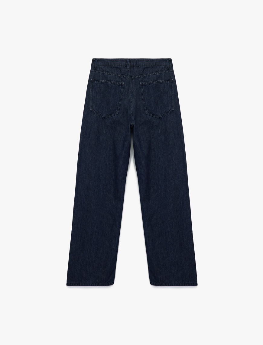   Pamuklu Rahat Kalıp Düz Paça Taşlı Jean Pantolon - Loose Straight Fit Jean