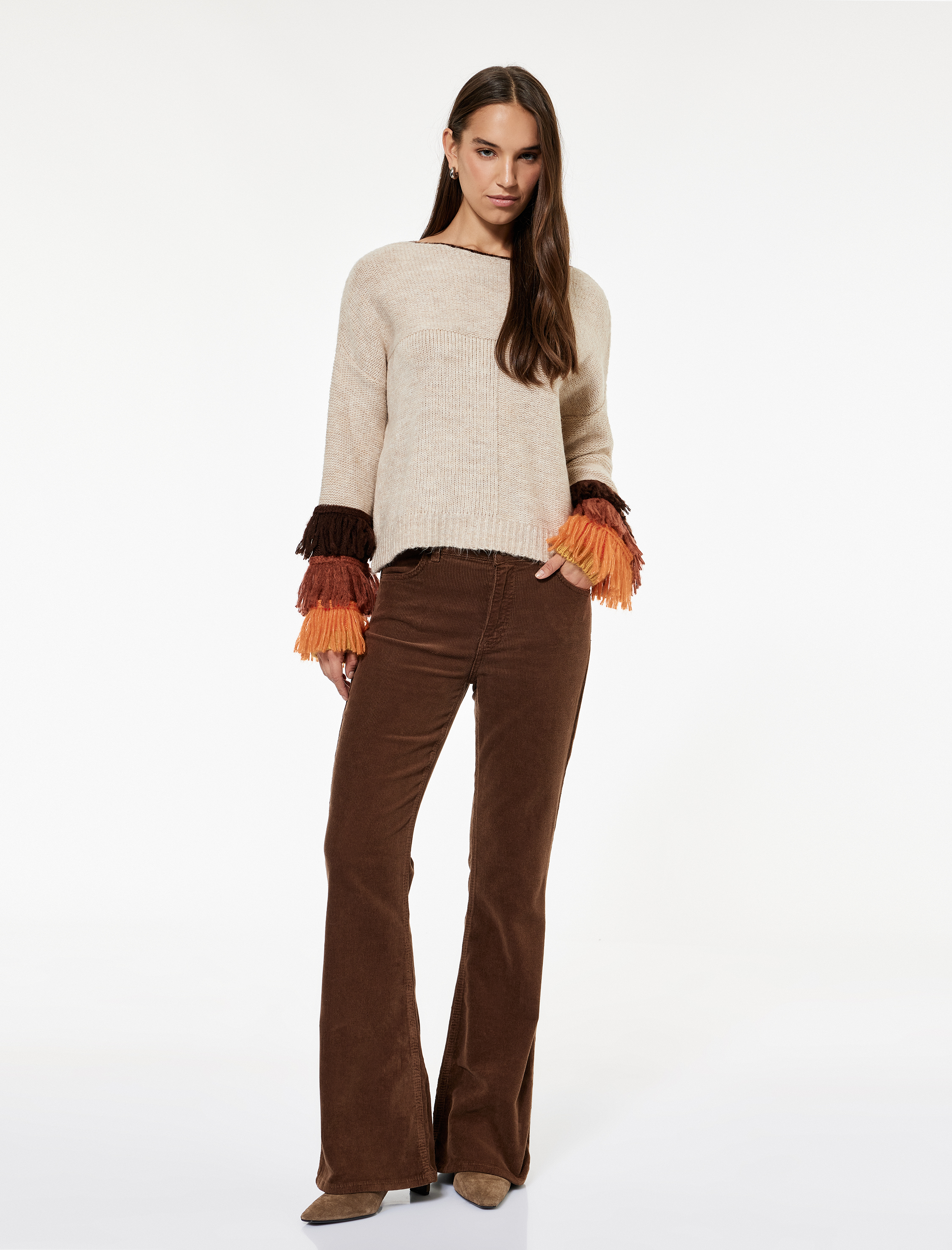   Çok Renkli Püsküllü Uzun Kollu Bisiklet Yaka Triko Kazak