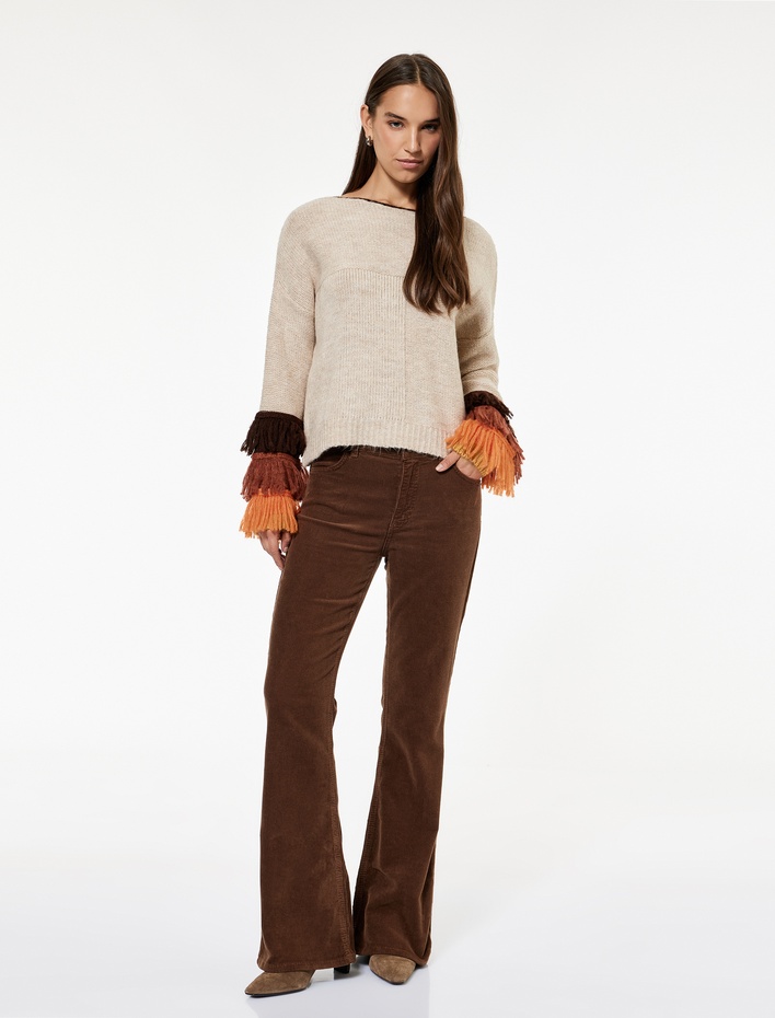  Çok Renkli Püsküllü Uzun Kollu Bisiklet Yaka Triko Kazak