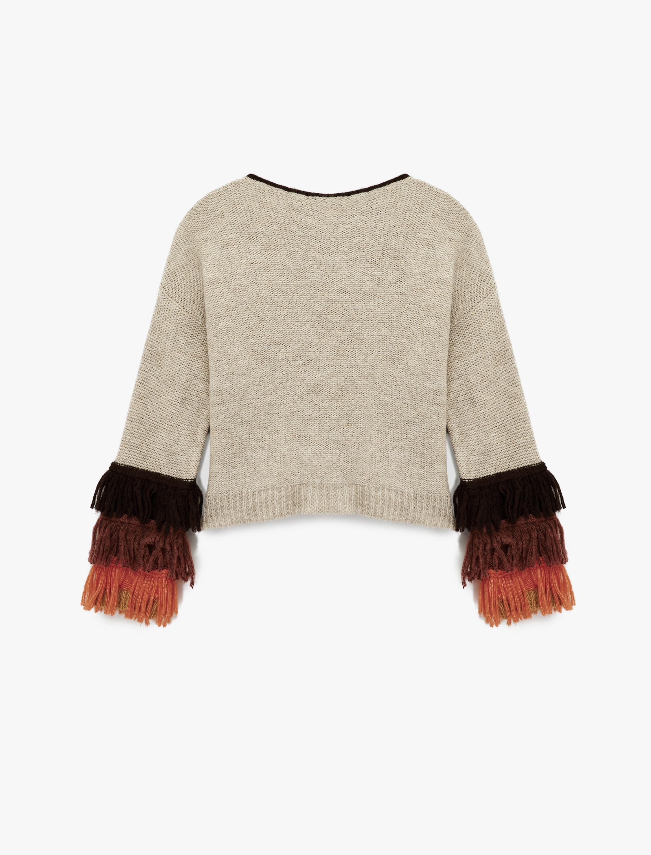   Çok Renkli Püsküllü Uzun Kollu Bisiklet Yaka Triko Kazak