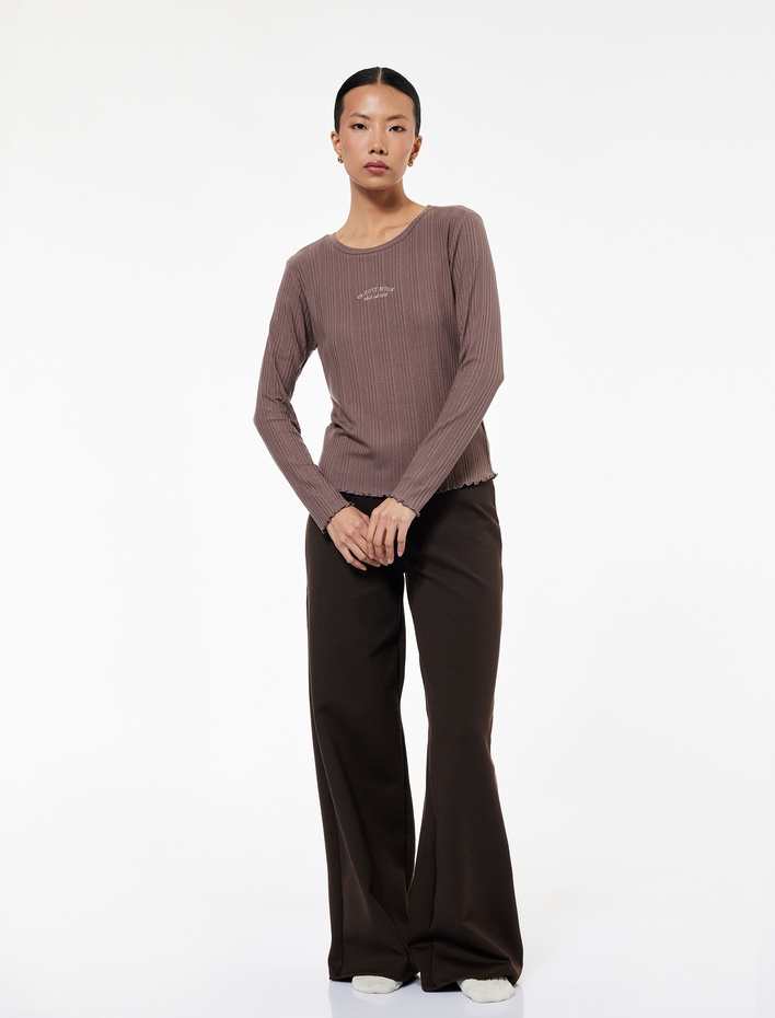  Uzun Kollu Bisiklet Yaka Modal  Pijama Üstü