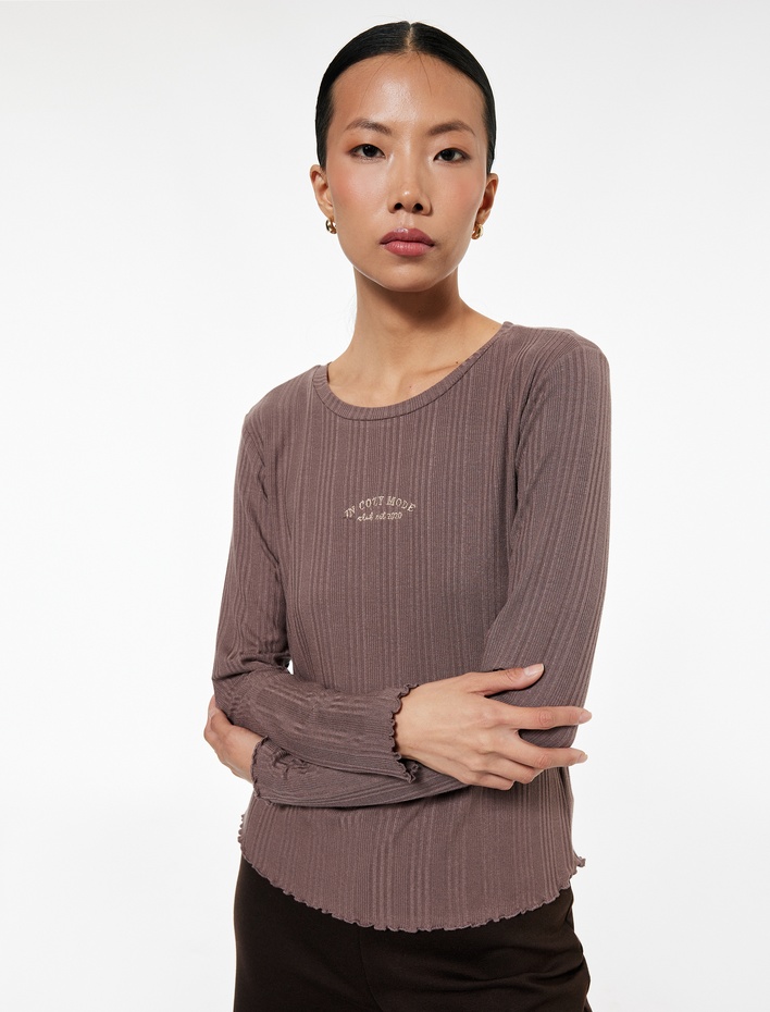  Uzun Kollu Bisiklet Yaka Modal  Pijama Üstü