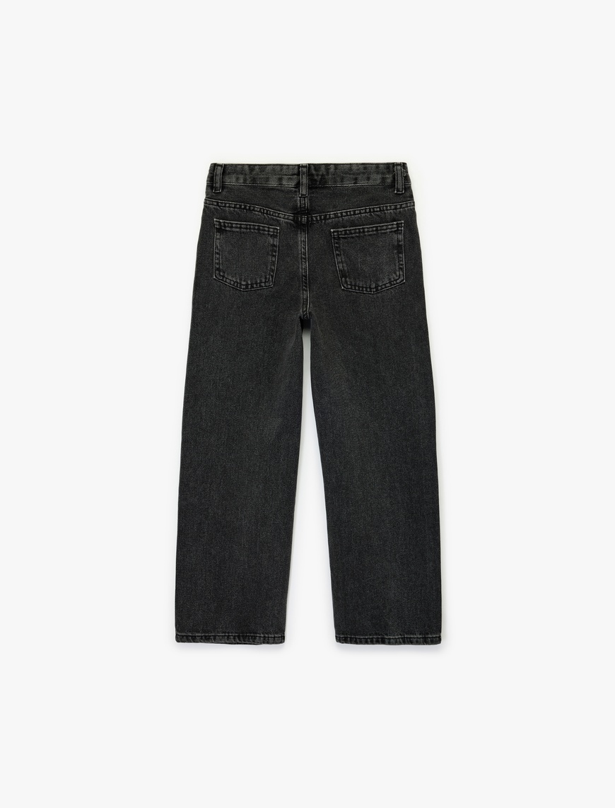  Kız Çocuk Pamuklu Düğme Detaylı Beli Ayarlanabilir Lastikli Denim Pantolon