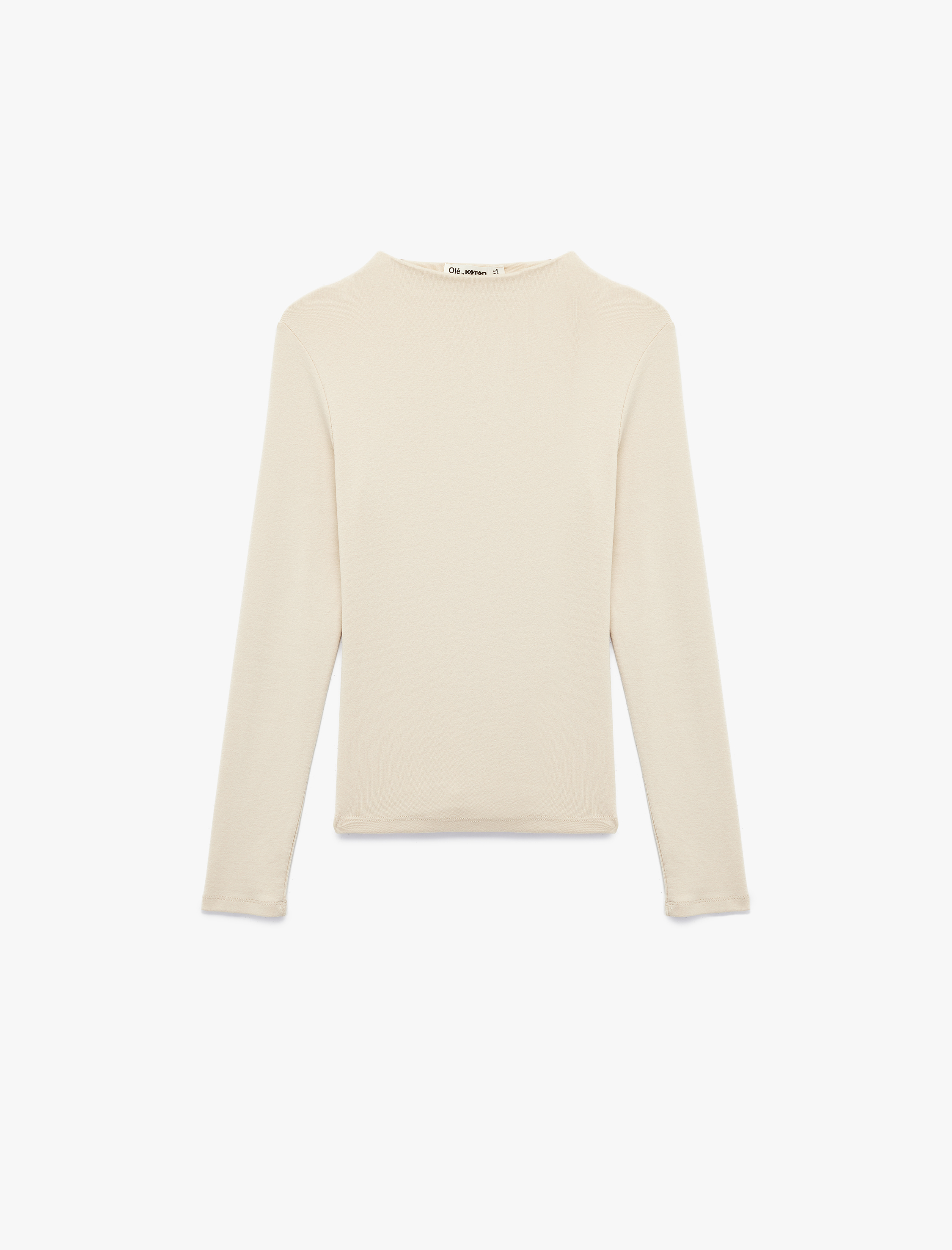   Dik Yaka Slim Fit Modal Karışımlı Basic Uzun Kollu Tişört