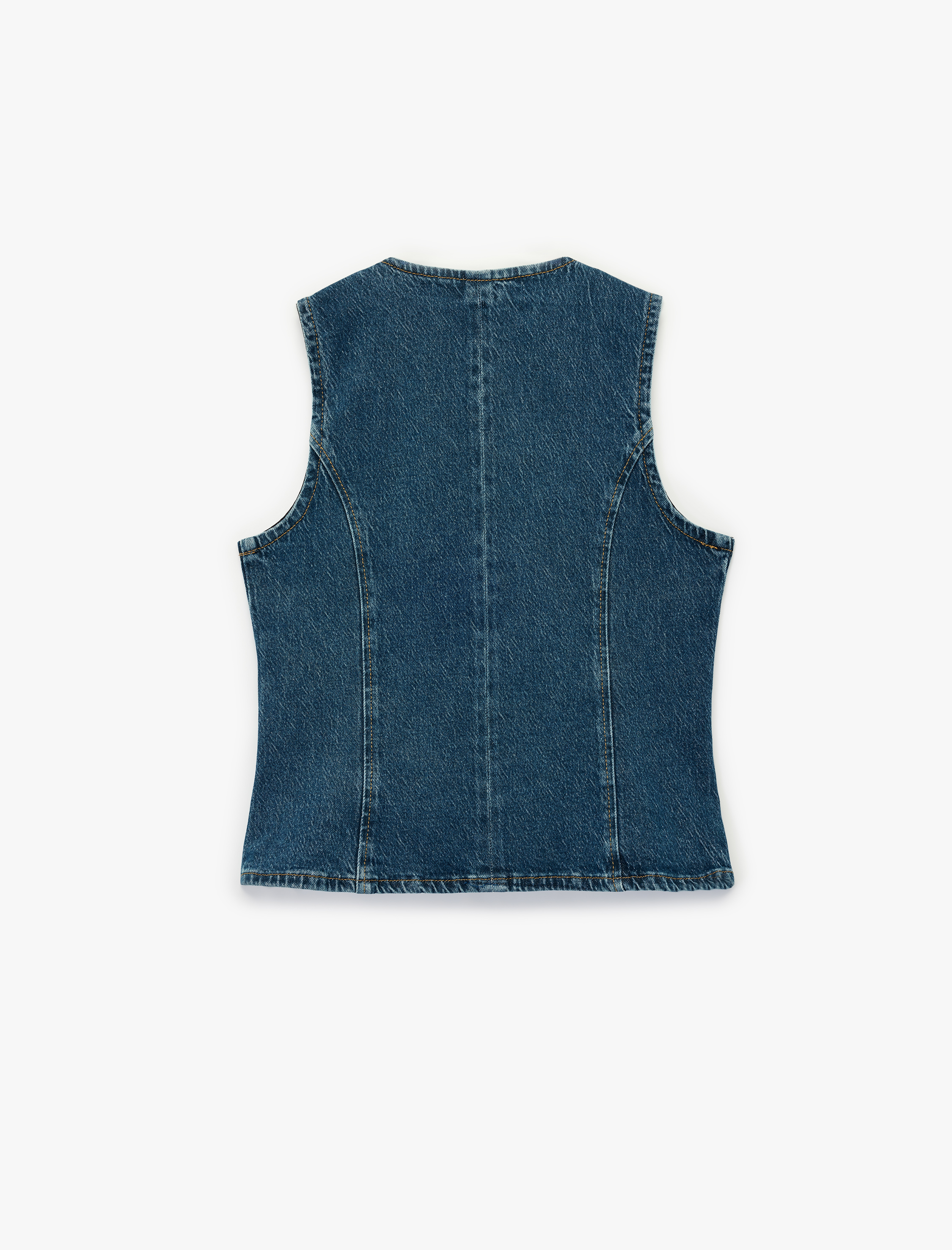   Düğmeli Kolsuz Bisiklet Yaka Denim Yelek