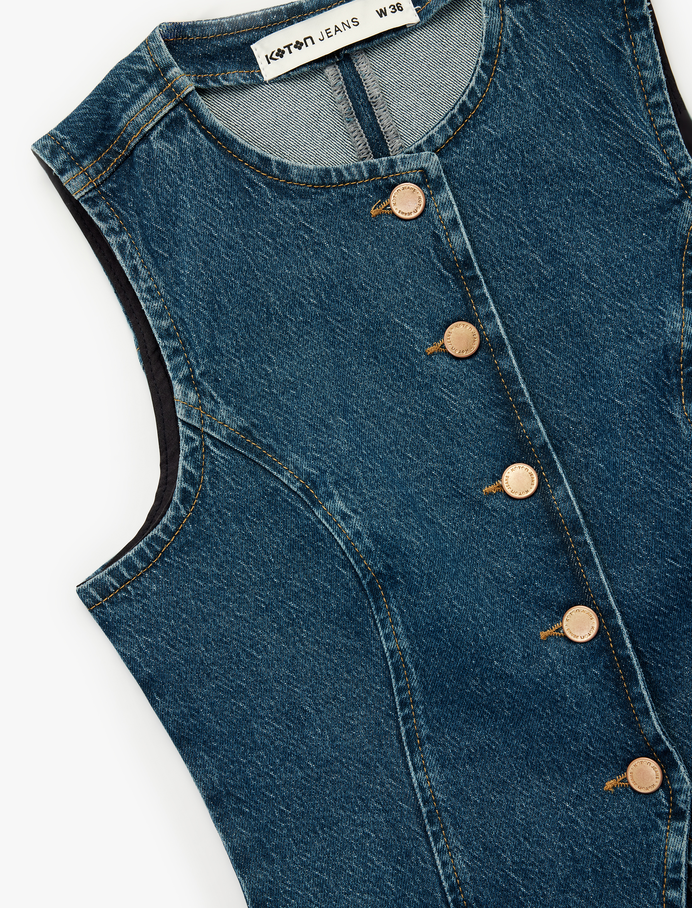   Düğmeli Kolsuz Bisiklet Yaka Denim Yelek