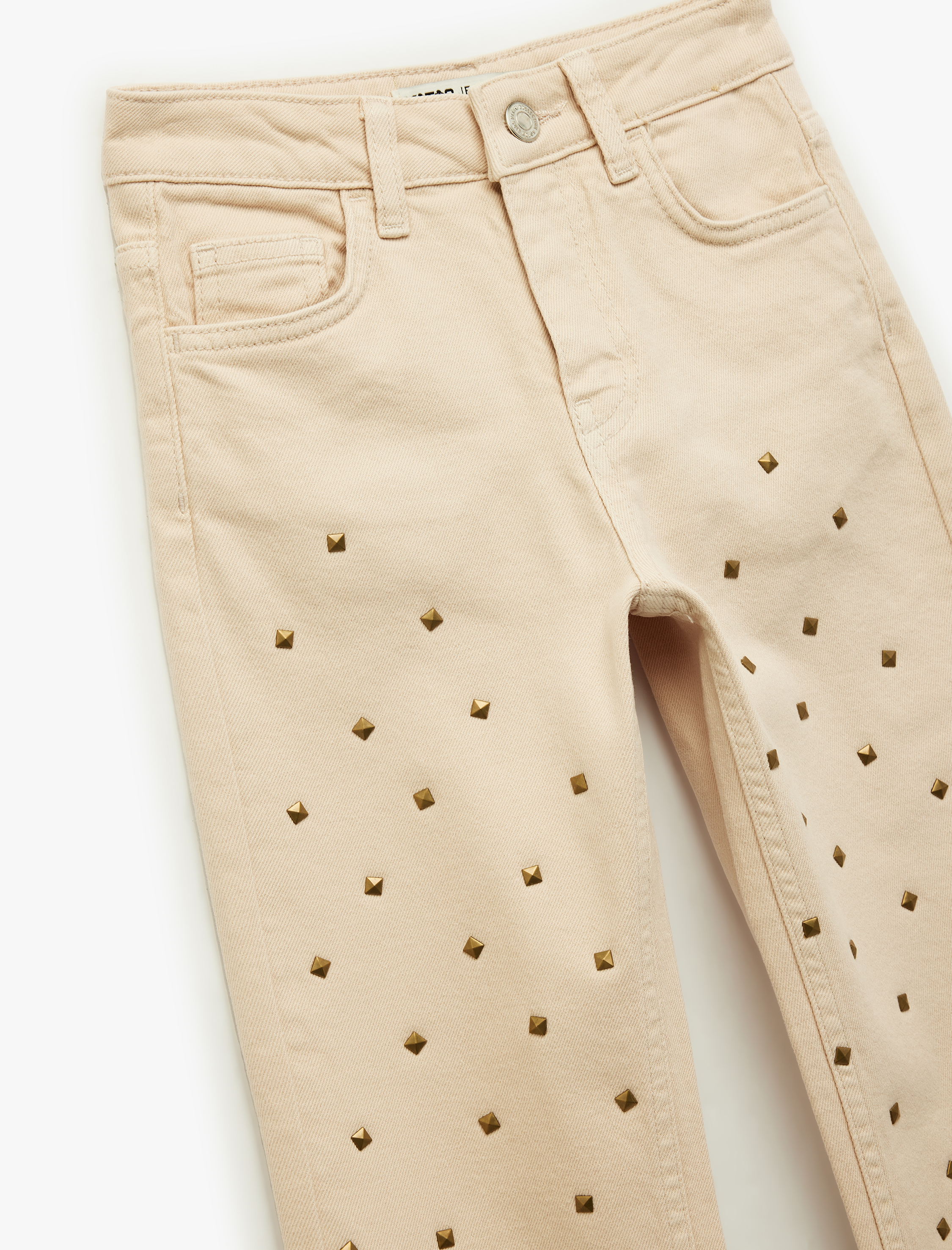  Kız Çocuk Pamuklu Taş Detaylı Normal Bel Denim Pantolon