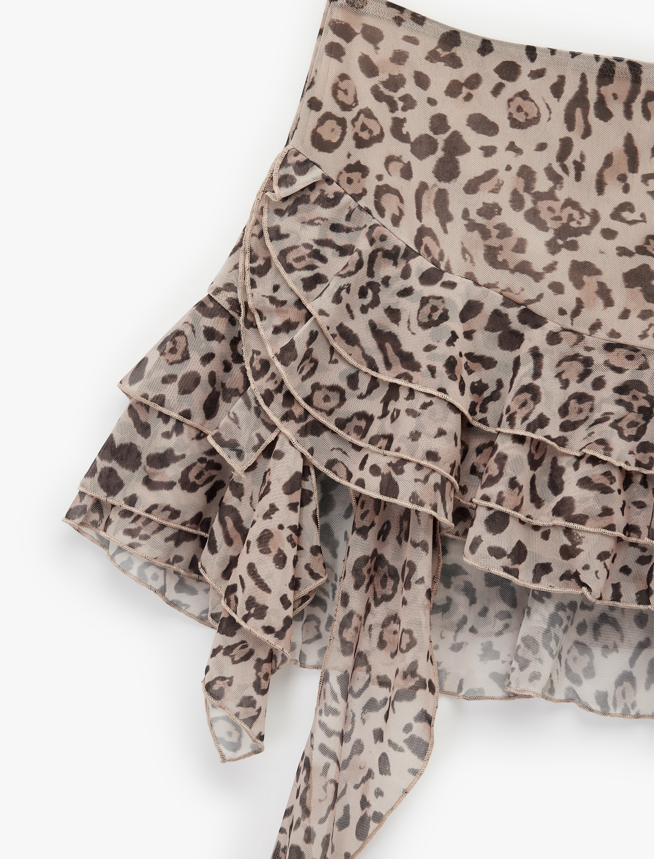   Asimetrik Kesim Fırfırlı Şortlu Leopar Desenli Mini Etek