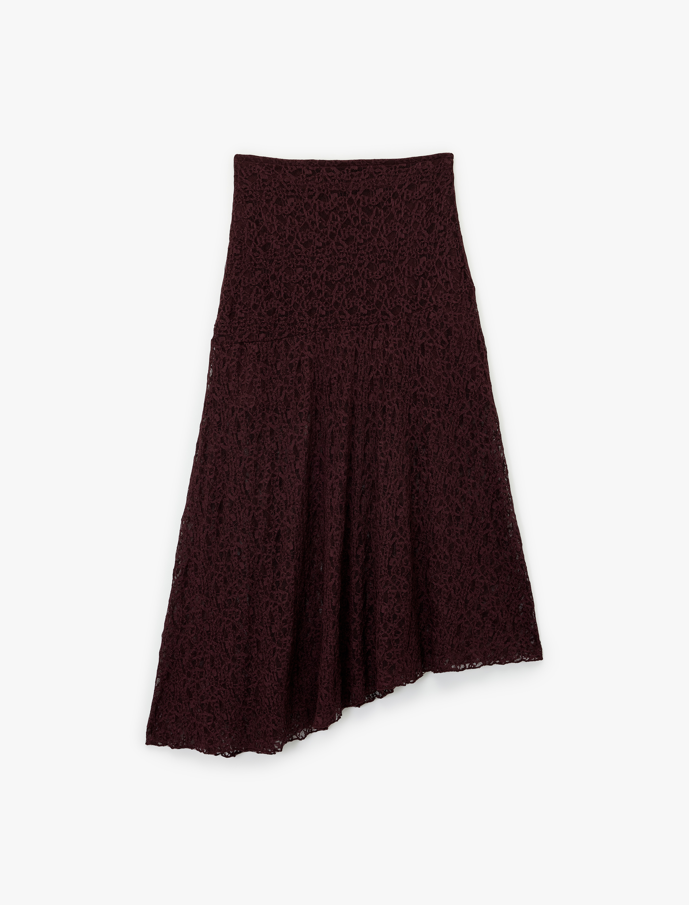   Asimetrik Kesim Yüksek Bel Midi Dantel Etek