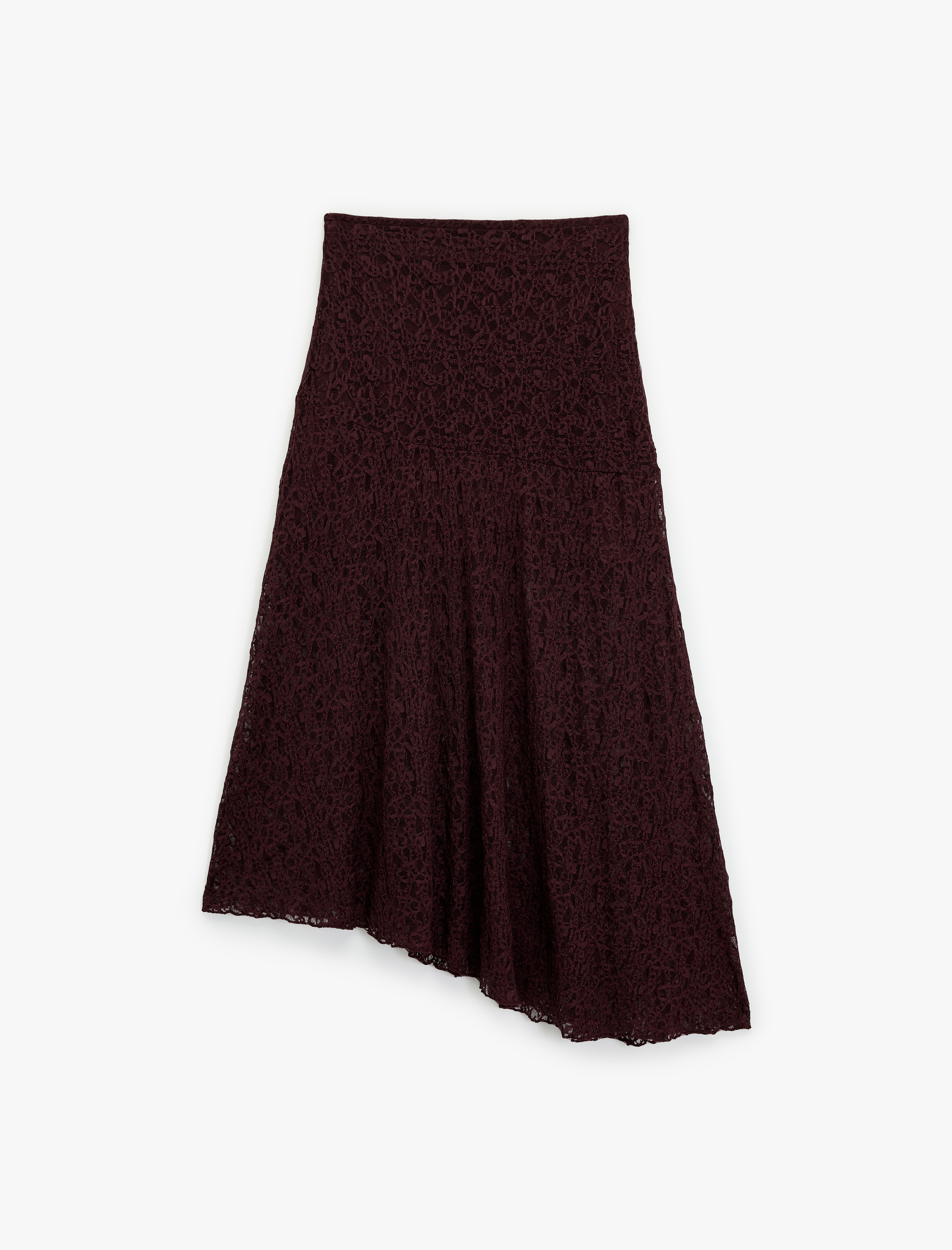   Asimetrik Kesim Yüksek Bel Midi Dantel Etek