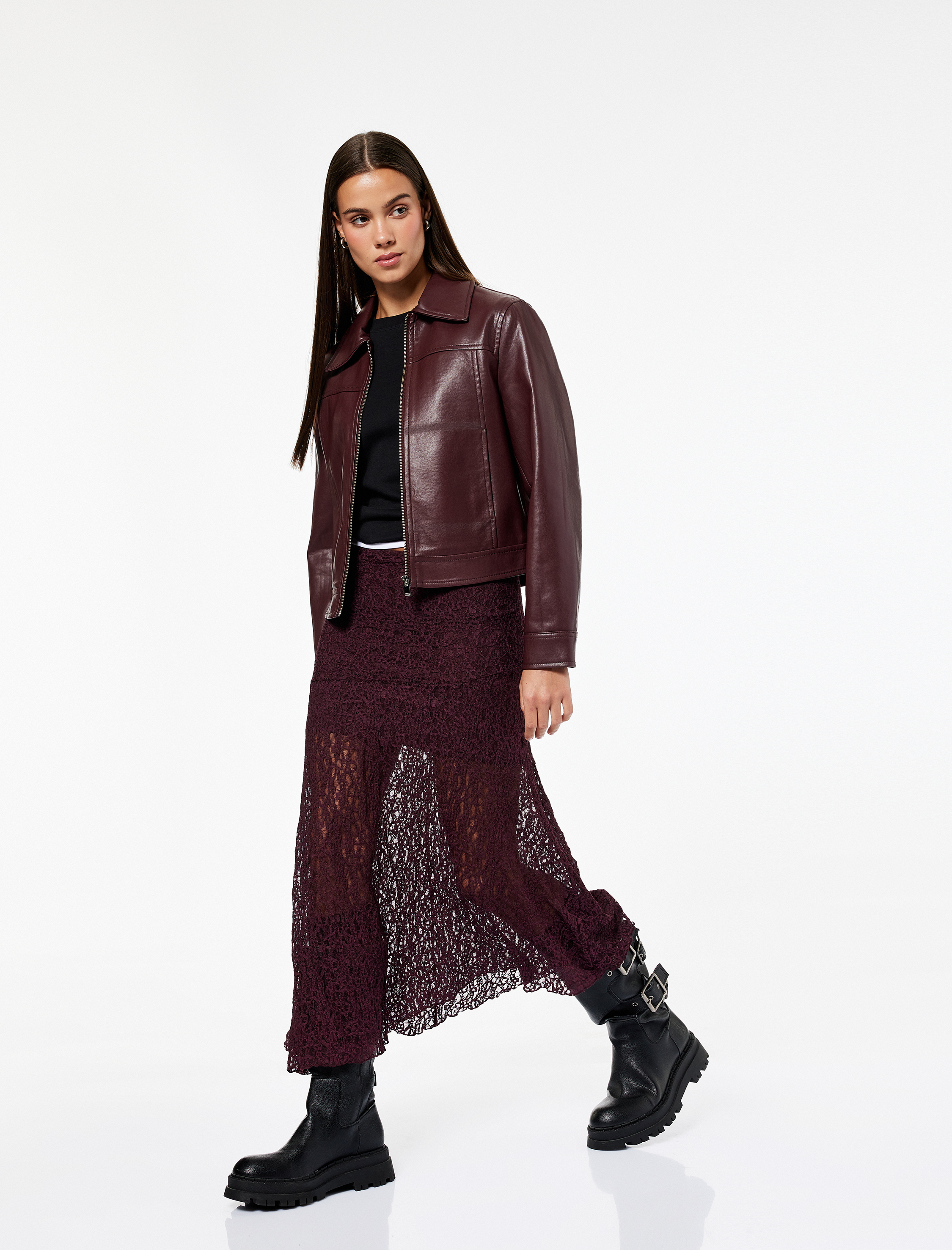   Asimetrik Kesim Yüksek Bel Midi Dantel Etek