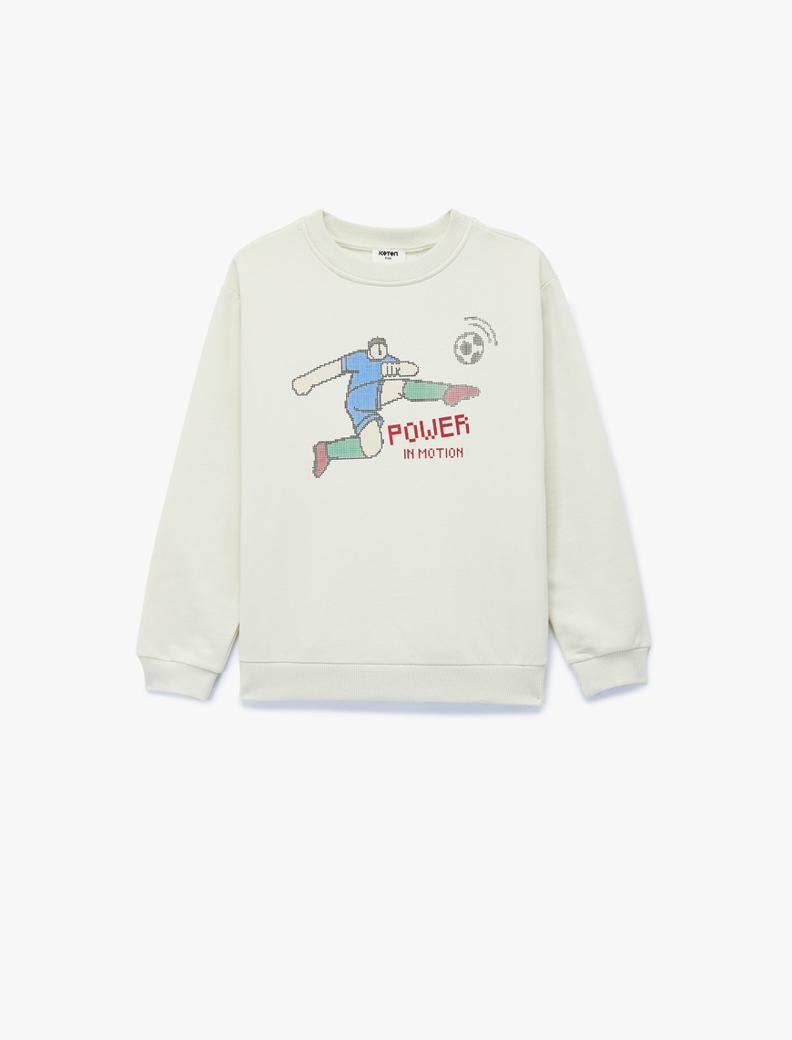  Erkek Çocuk Baskılı Uzun Kollu Bisiklet Yaka Pamuklu Sweatshirt