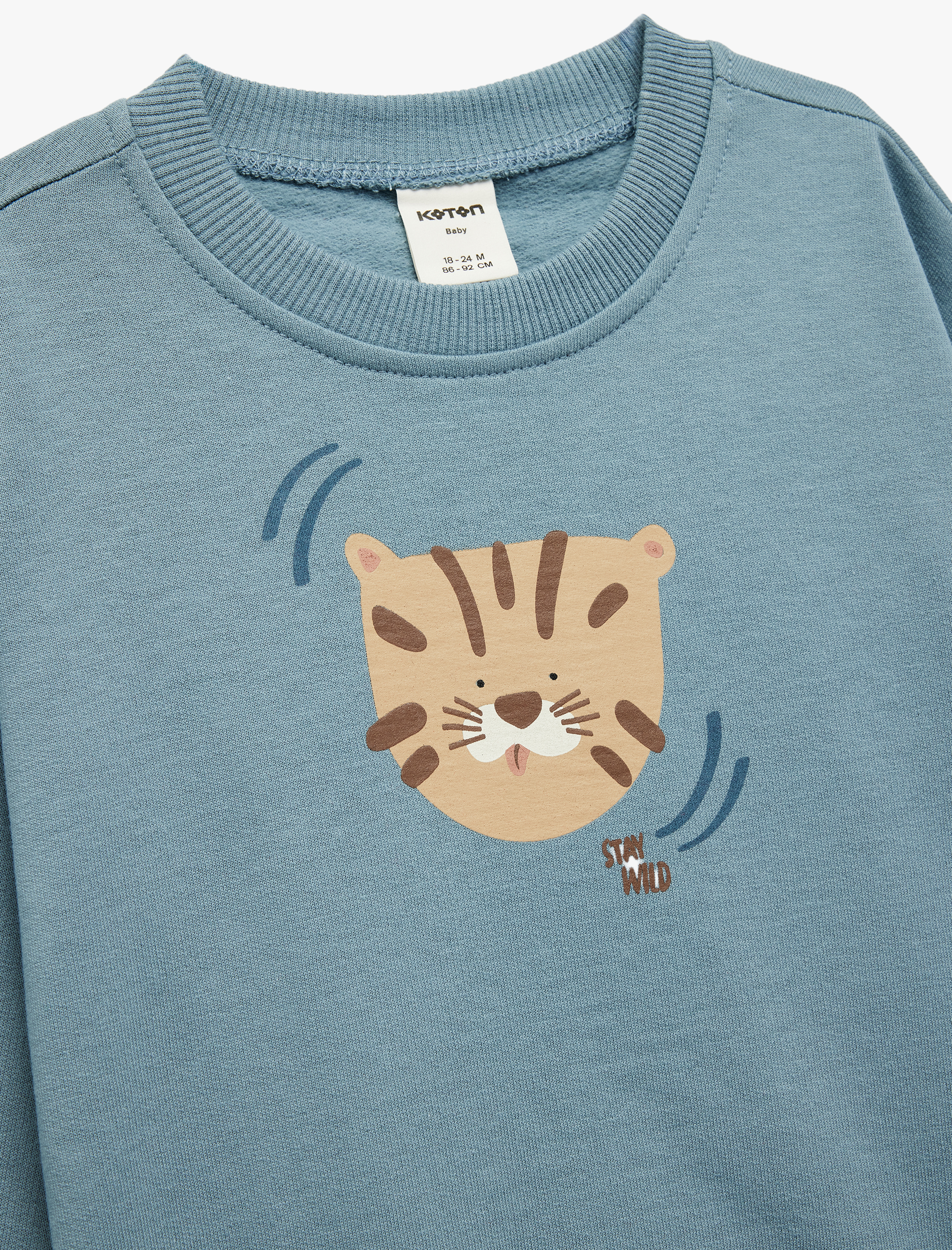  Erkek Bebek Pamuklu Uzun Kollu Bisiklet Yaka Kaplan Baskılı Oversize Sweatshirt