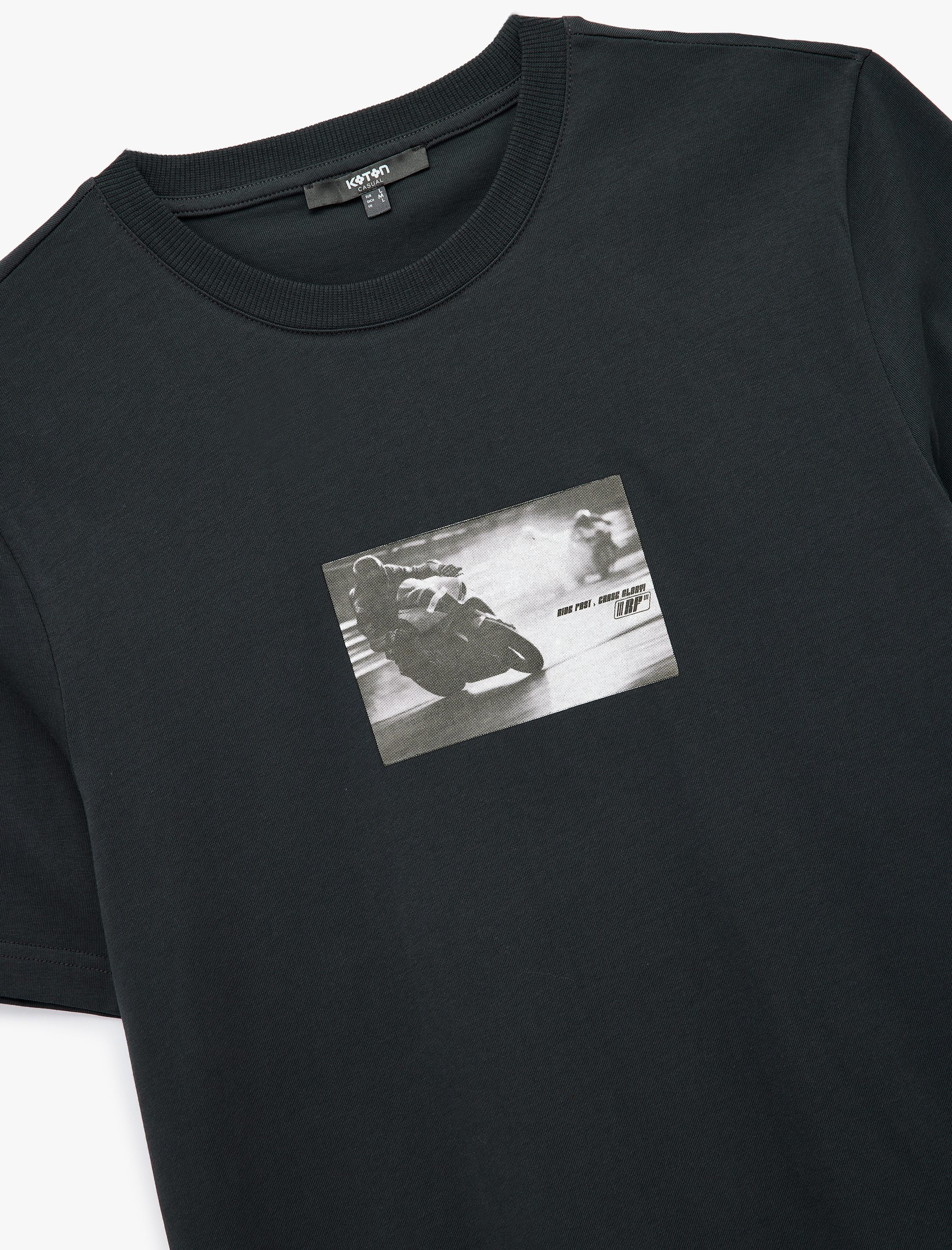   Regular Fit Kısa Kollu Pamuklu Bisiklet Yaka Baskılı Tişört