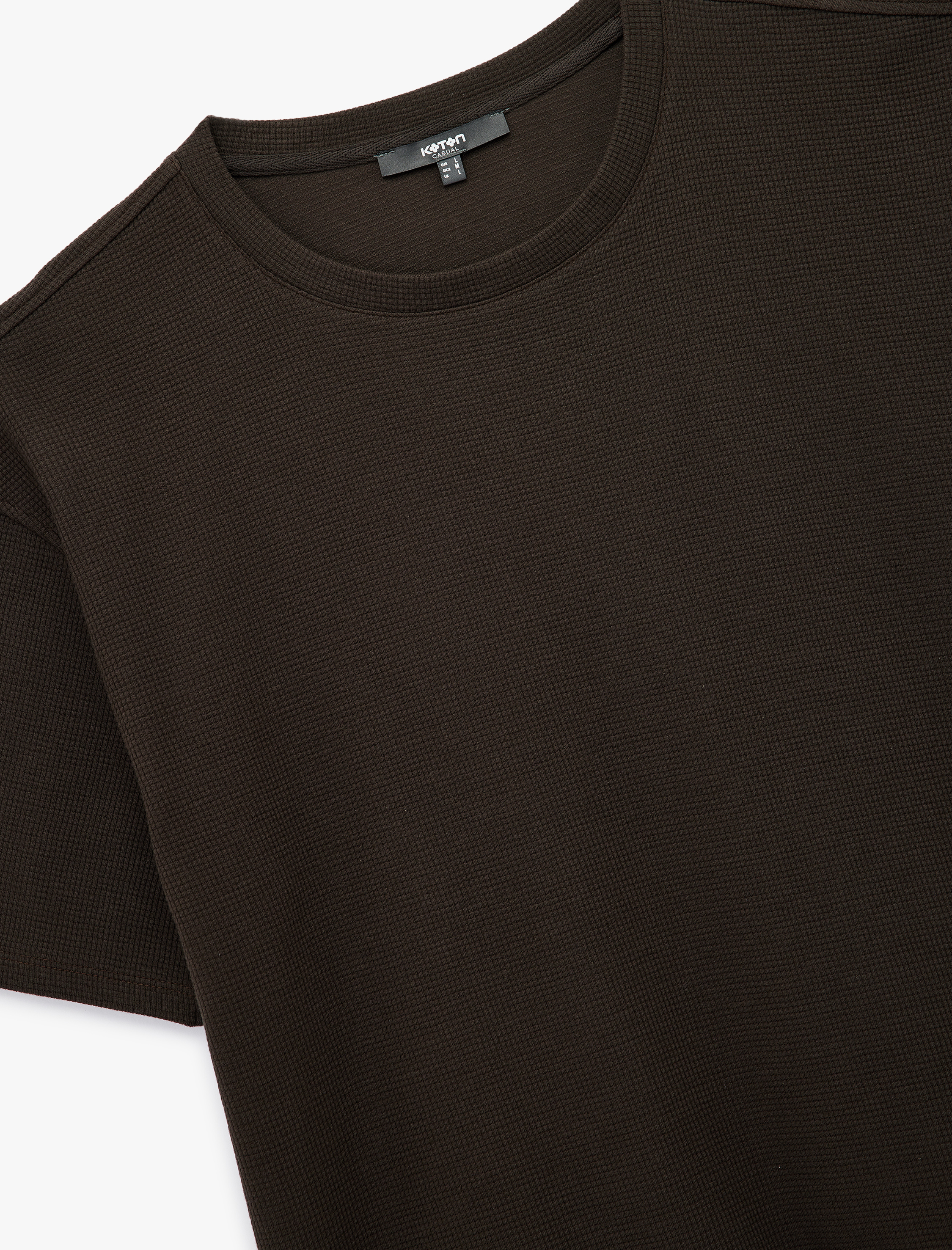   Kısa Kollu Waffle Dokulu Oversize Pamuklu Bisiklet Yaka Basic Tişört