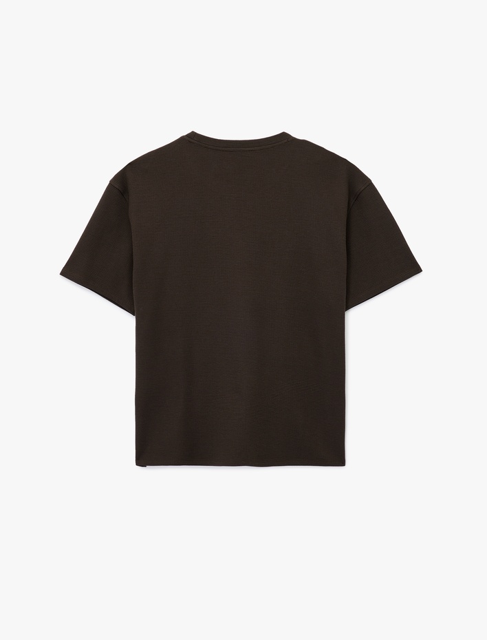  Kısa Kollu Waffle Dokulu Oversize Pamuklu Bisiklet Yaka Basic Tişört