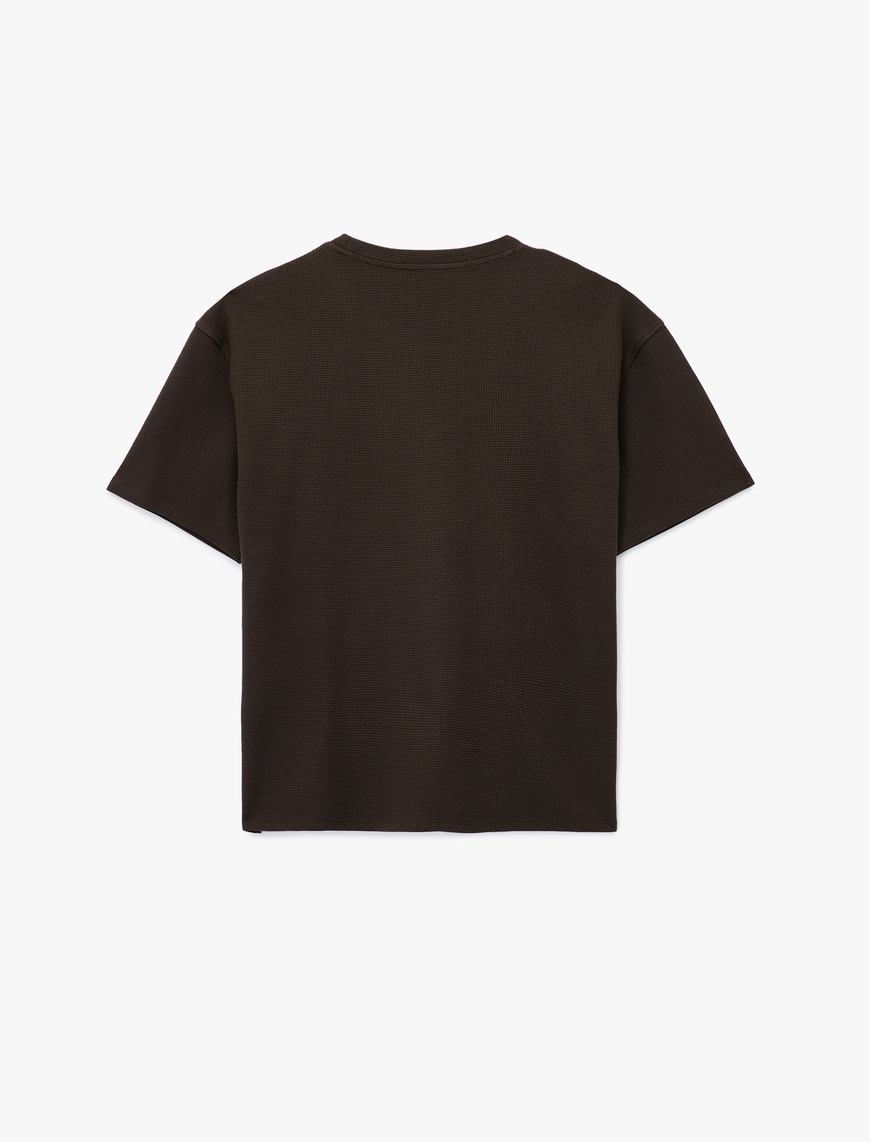   Kısa Kollu Waffle Dokulu Oversize Pamuklu Bisiklet Yaka Basic Tişört