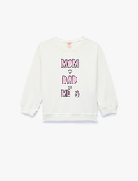 Pamuklu Uzun Kollu Bisiklet Yaka Baskılı Sweatshirt