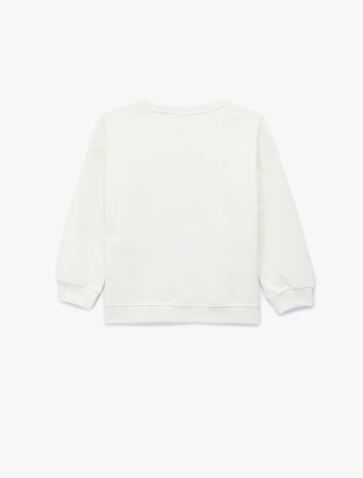 Kız Bebek Pamuklu Uzun Kollu Bisiklet Yaka Baskılı Sweatshirt