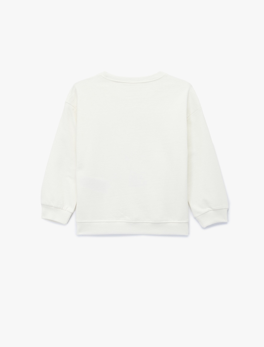  Kız Bebek Pamuklu Uzun Kollu Bisiklet Yaka Baskılı Sweatshirt