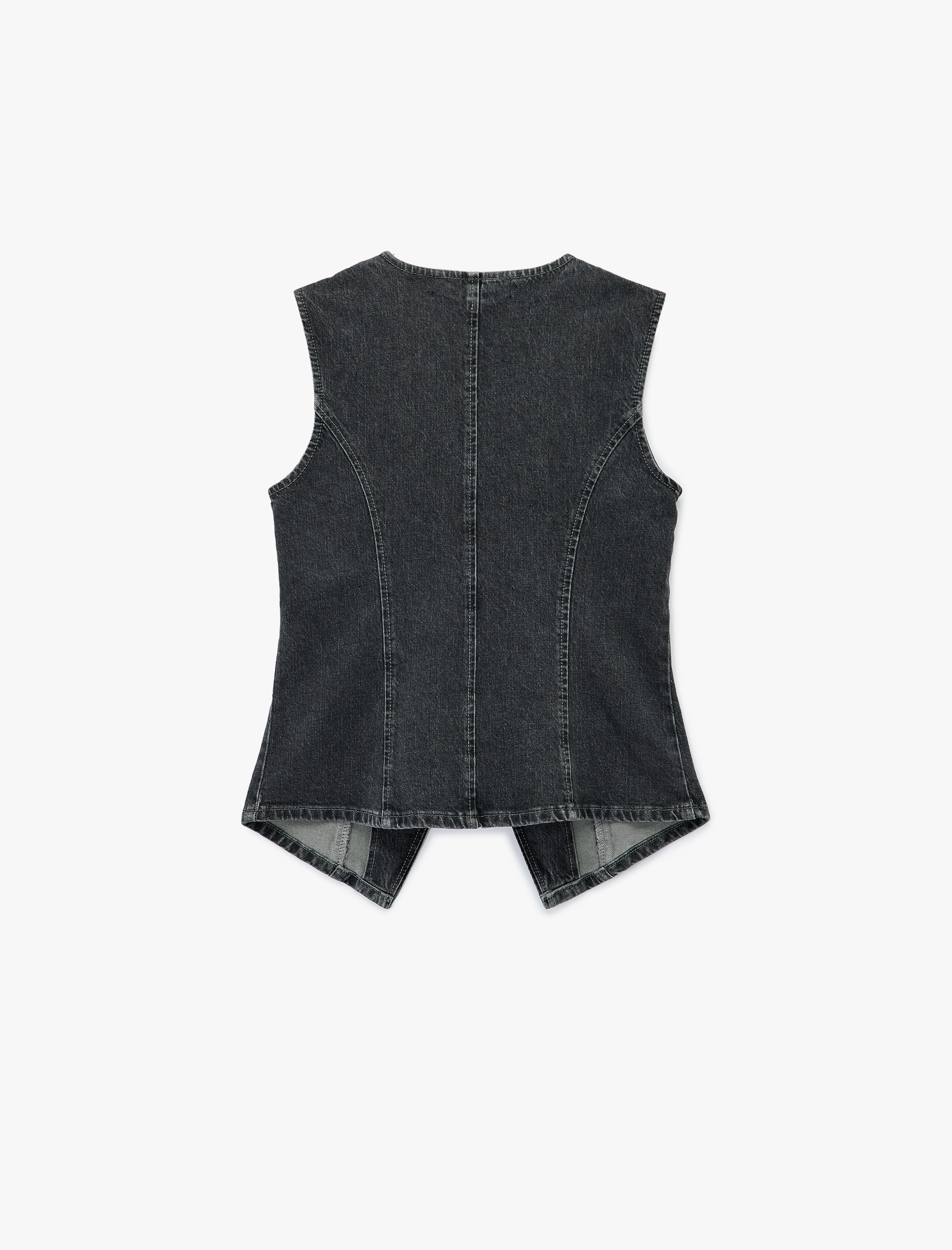   Pamuklu Slim Fit Kolsuz Bisiklet Yaka Denim Yelek